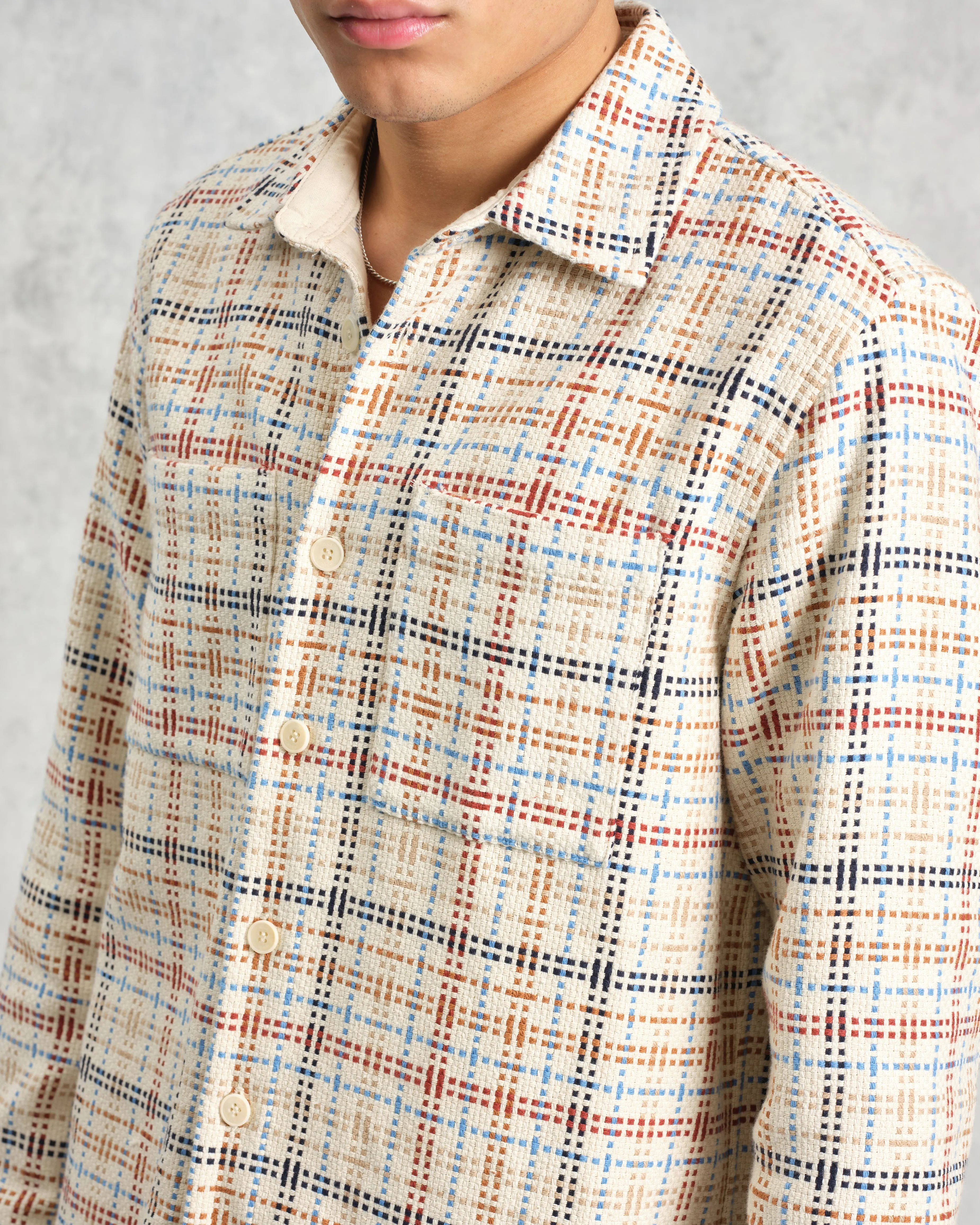 Whiting - Ecru And Multicolour Yard Check Overshirt sold by Wax London product image thumbnail 3