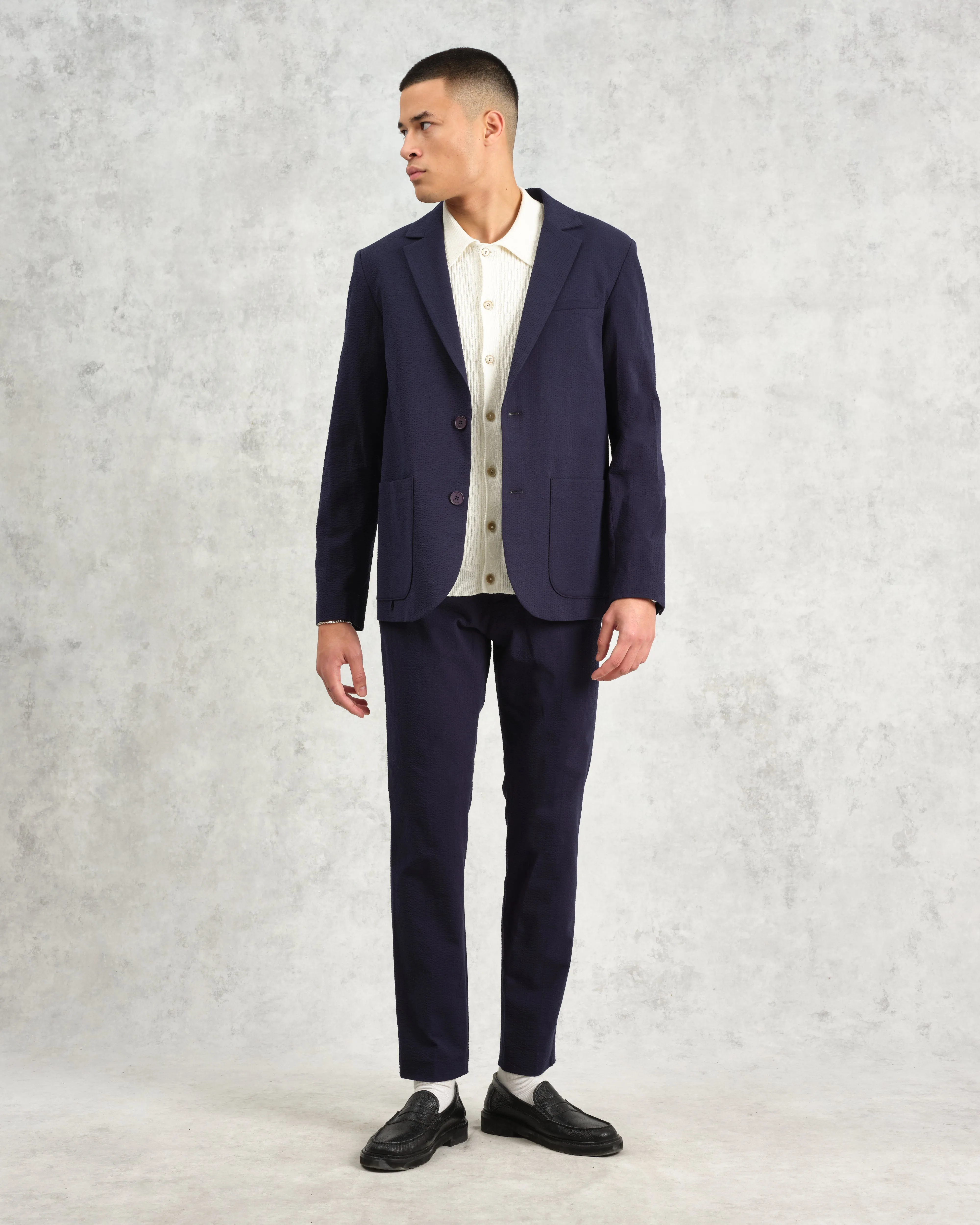 Fintry - Navy Seersucker Blazer sold by Wax London product image thumbnail 3