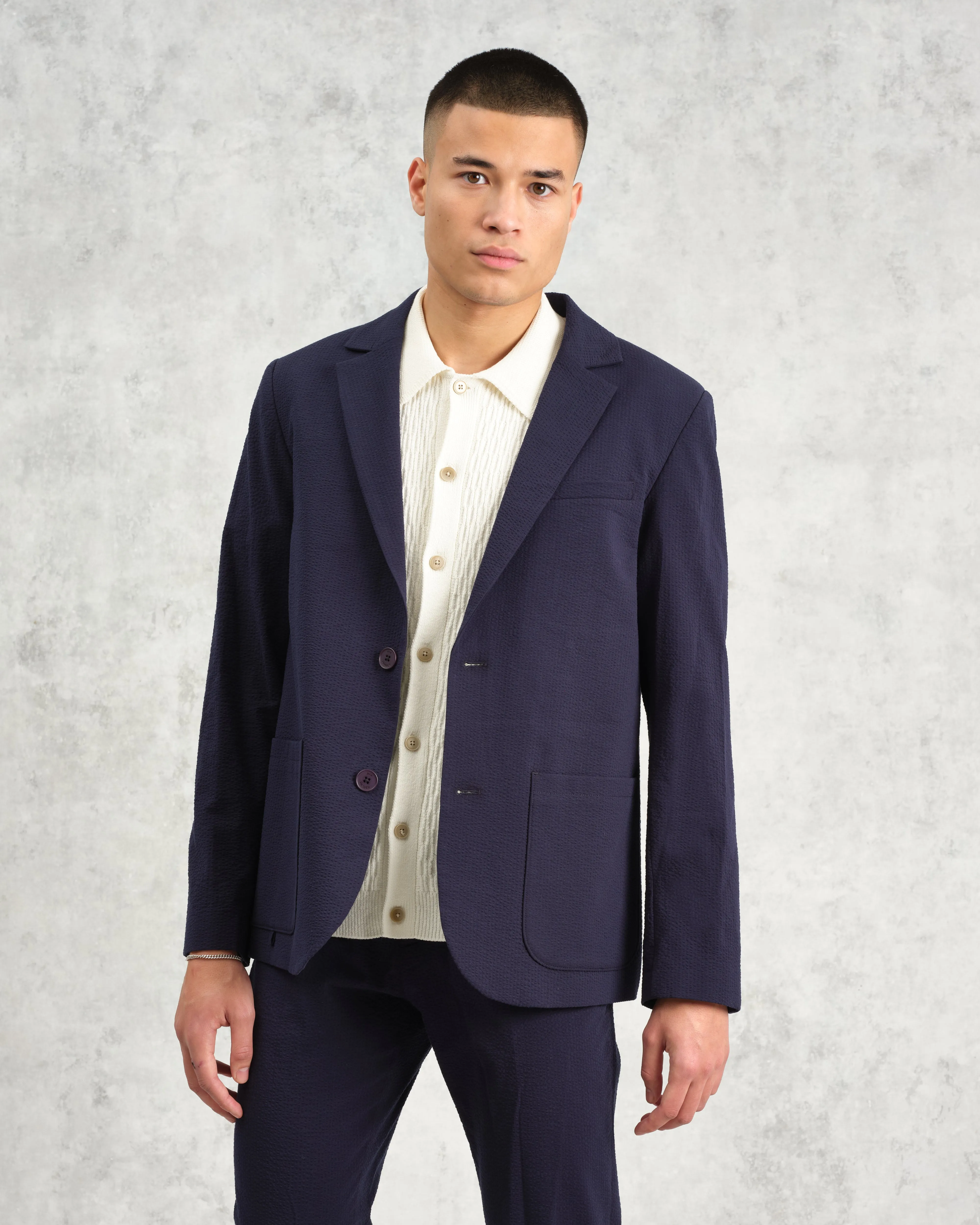 Fintry - Navy Seersucker Blazer sold by Wax London product image thumbnail 2