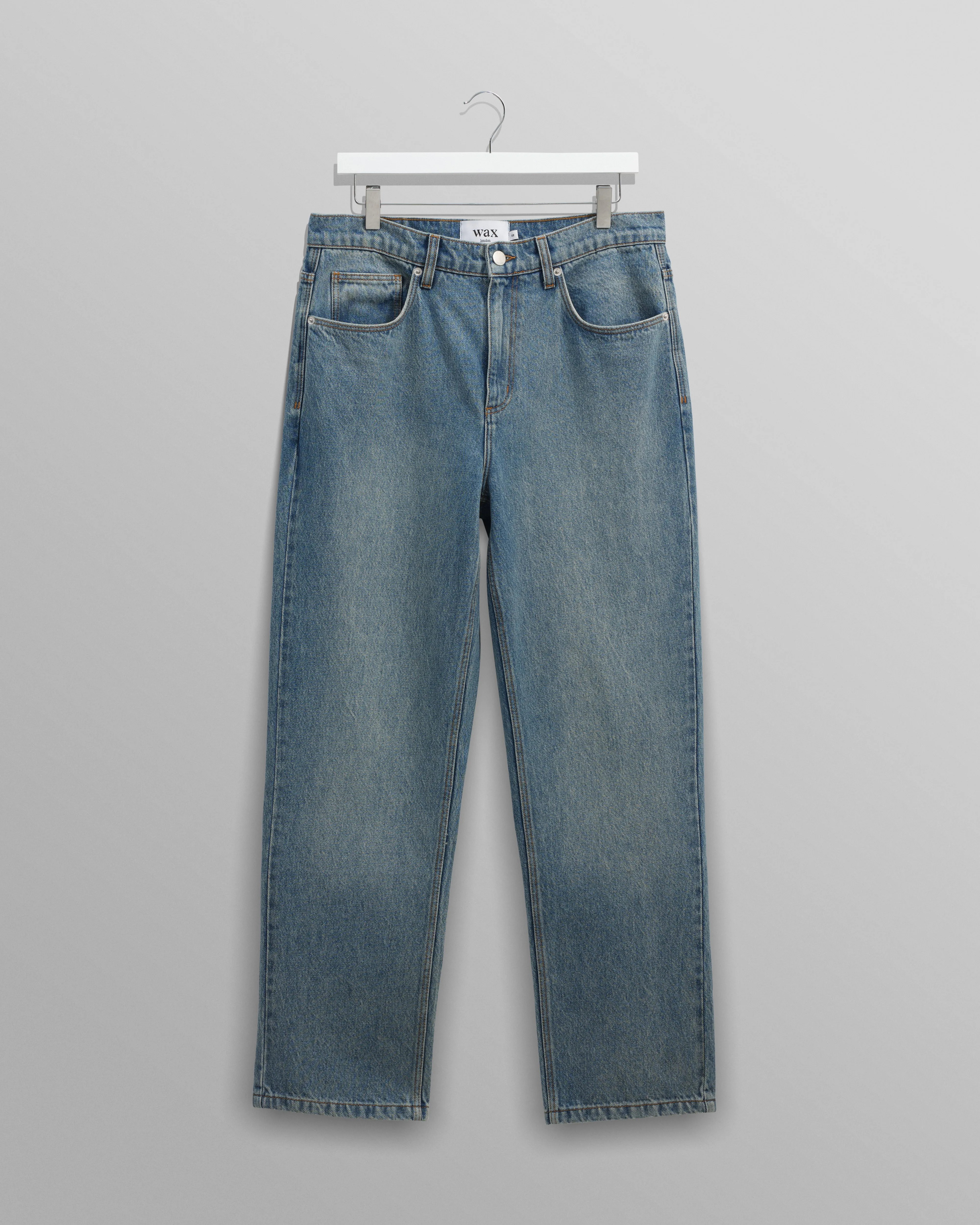 Russell - Vintage Blue Straight Fit Denim Jeans sold by Wax London