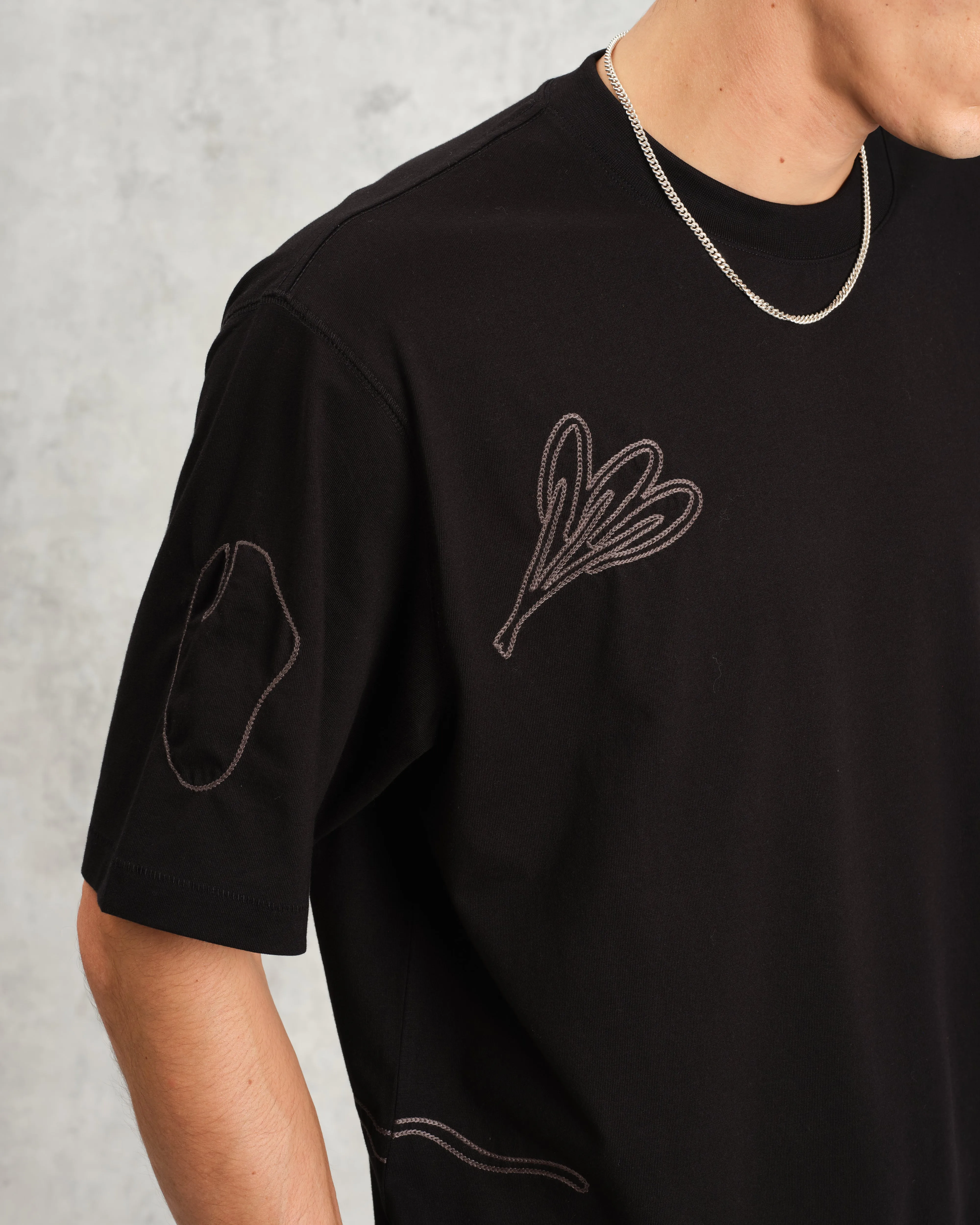 Milton - Black Embroidered Organic Cotton T-Shirt sold by Wax London product image thumbnail 3