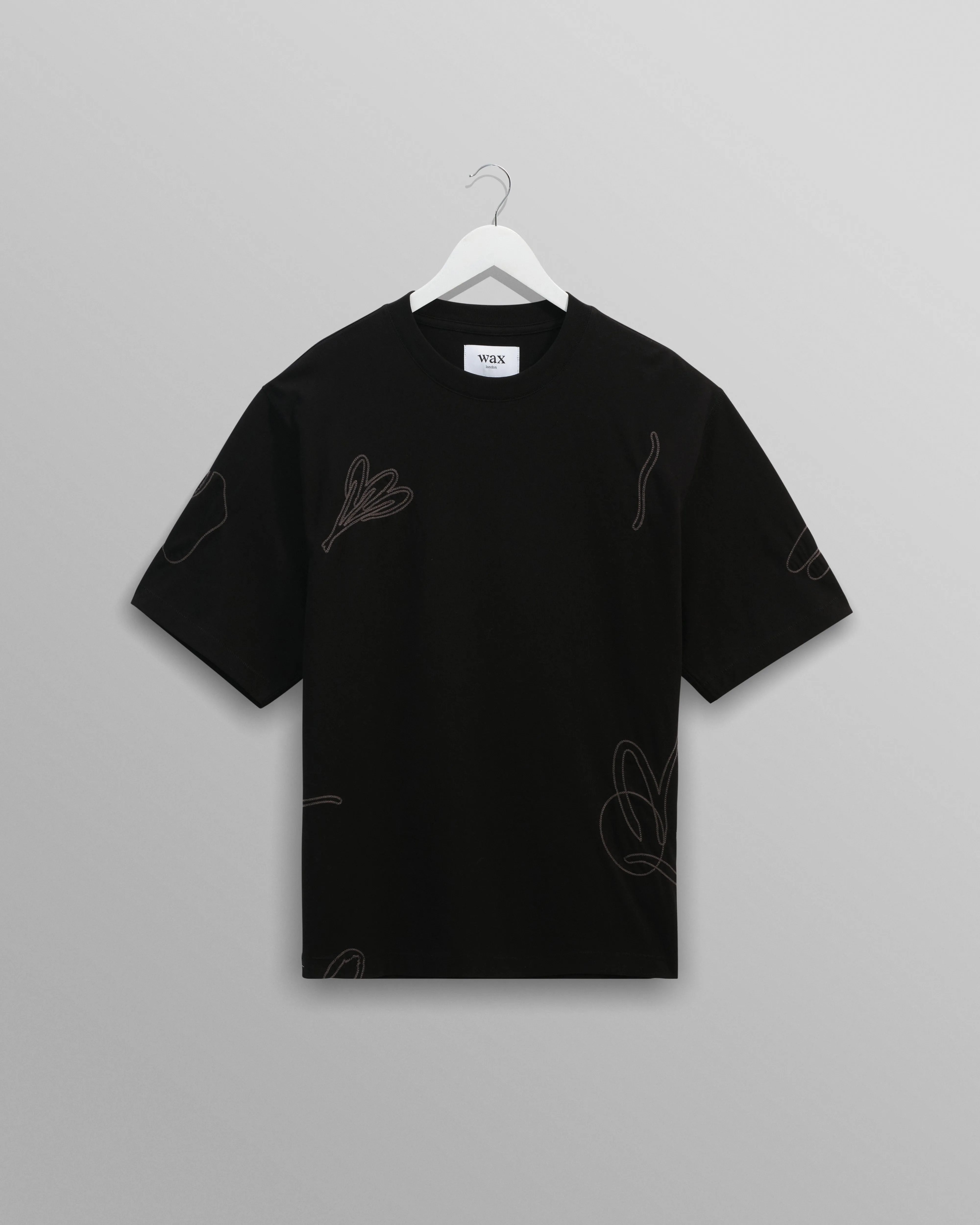 Milton - Black Embroidered Organic Cotton T-Shirt sold by Wax London