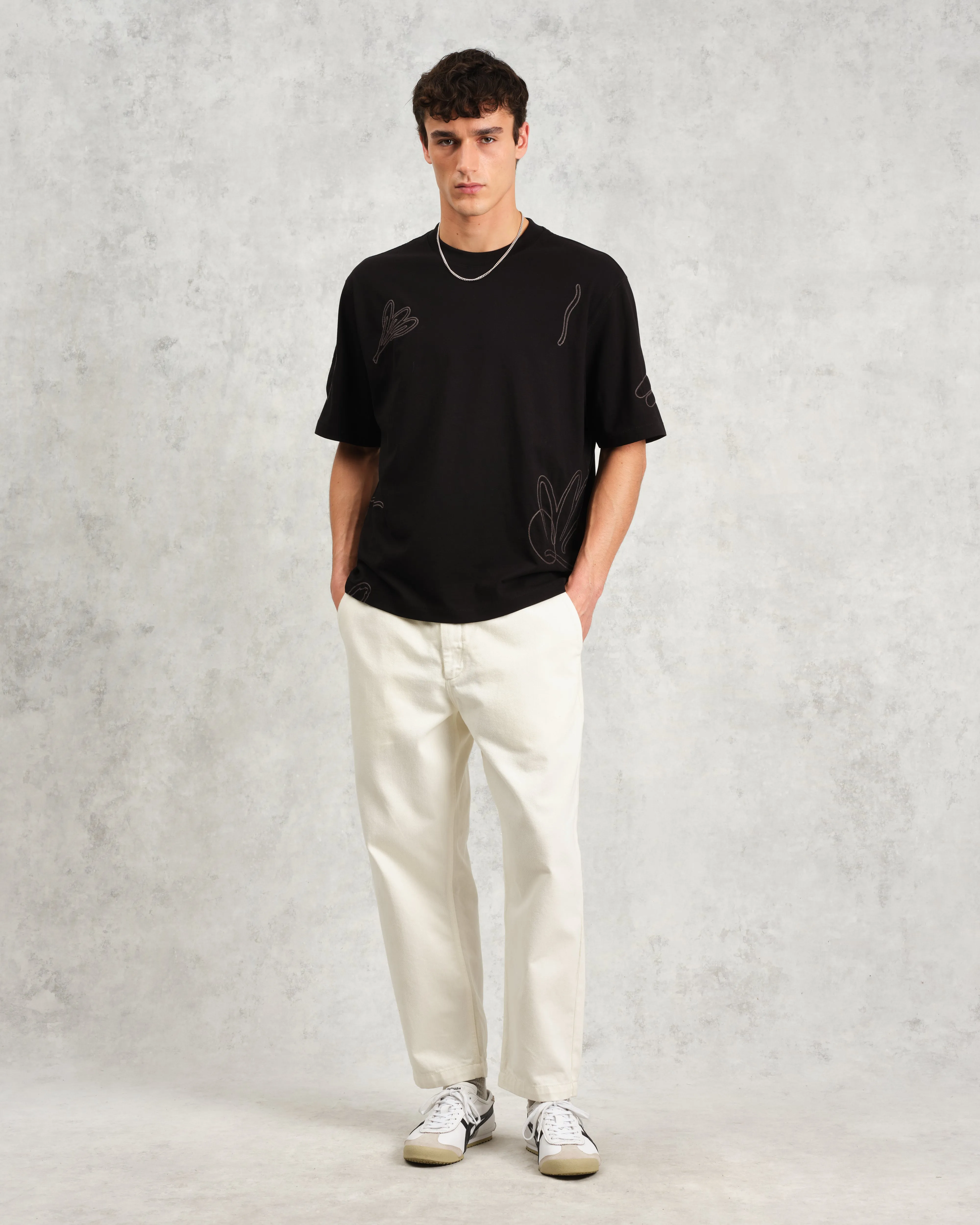 Milton - Black Embroidered Organic Cotton T-Shirt sold by Wax London product image thumbnail 5