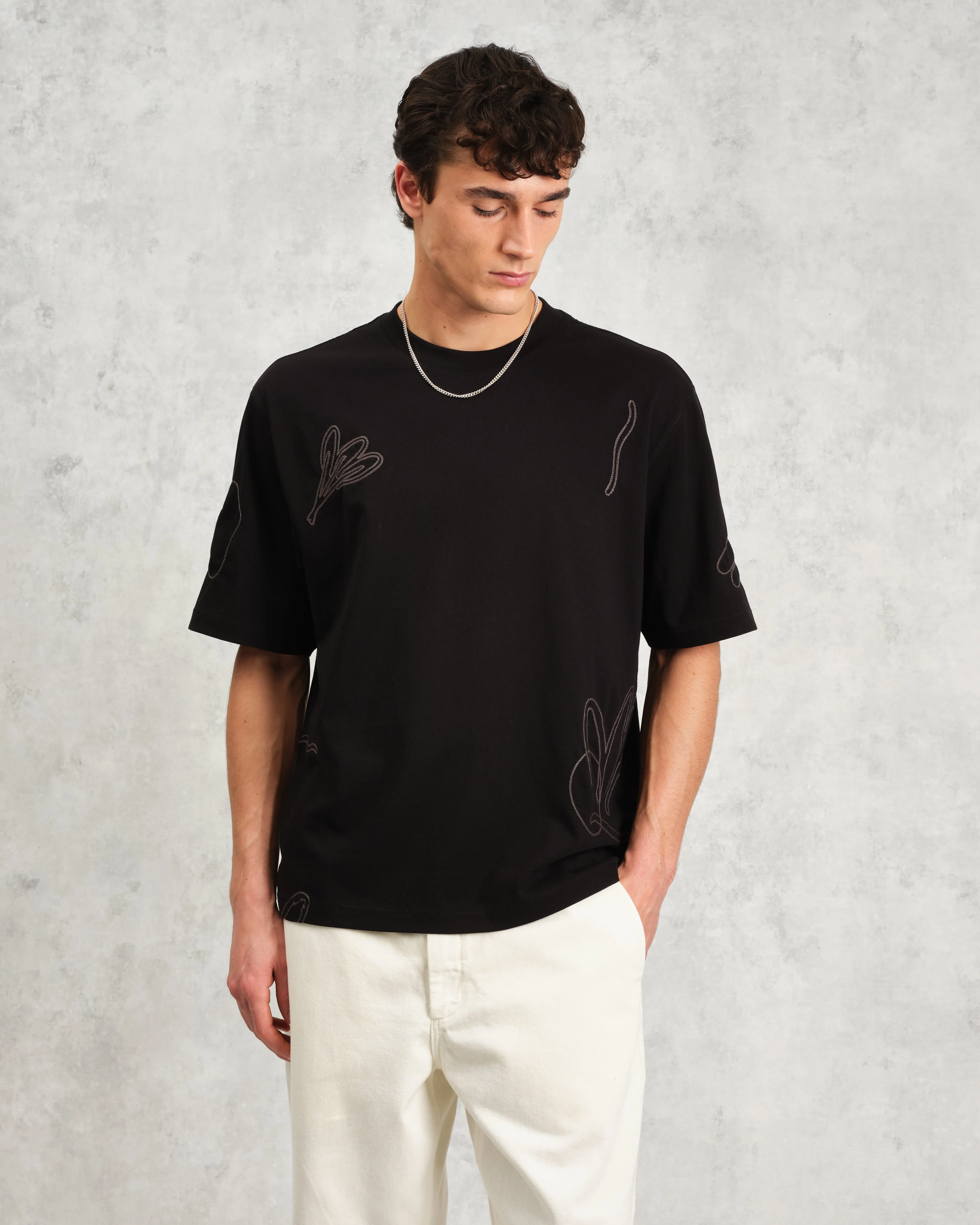 Milton - Black Embroidered Organic Cotton T-Shirt sold by Wax London product image thumbnail 2