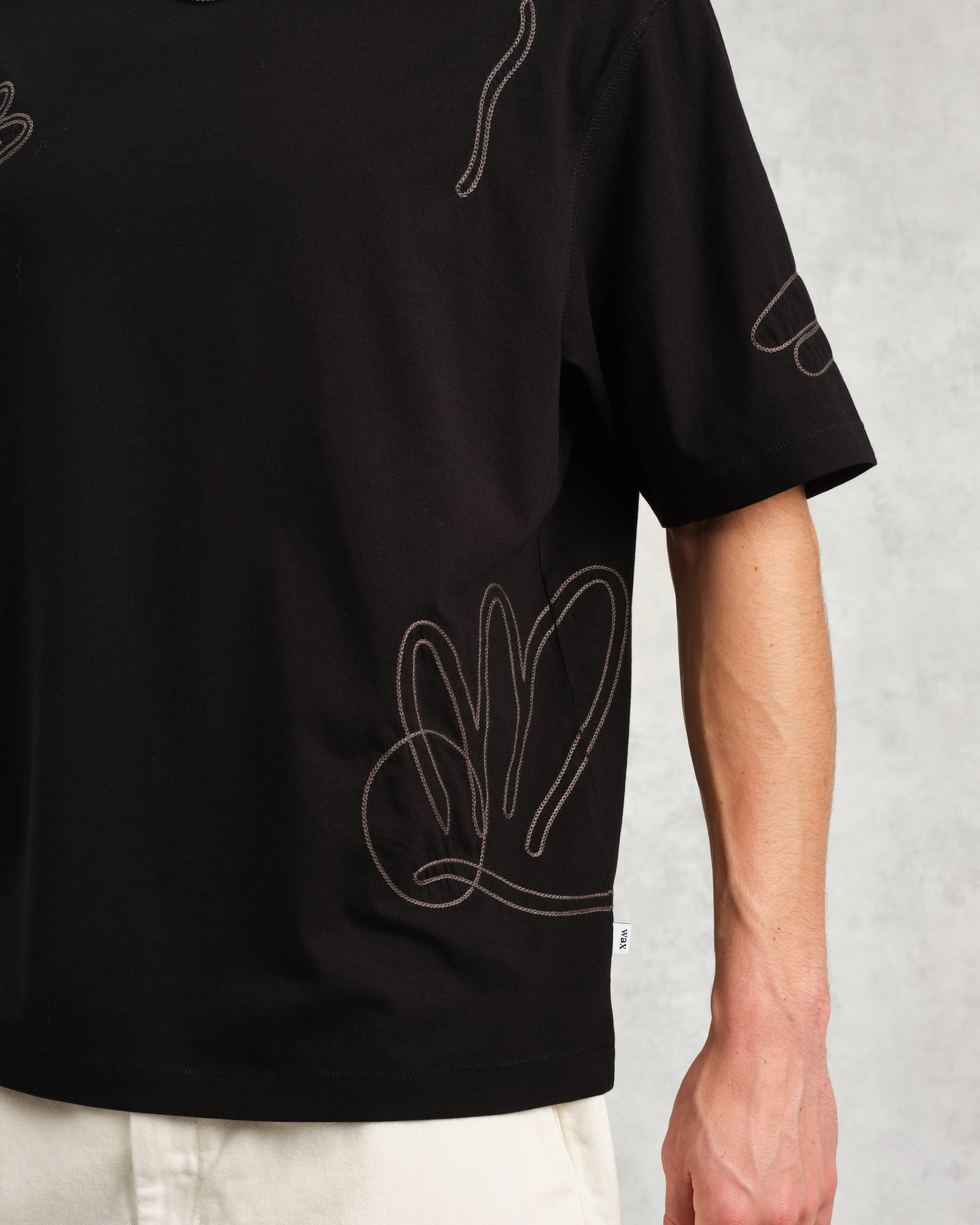 Milton - Black Embroidered Organic Cotton T-Shirt sold by Wax London product image thumbnail 4