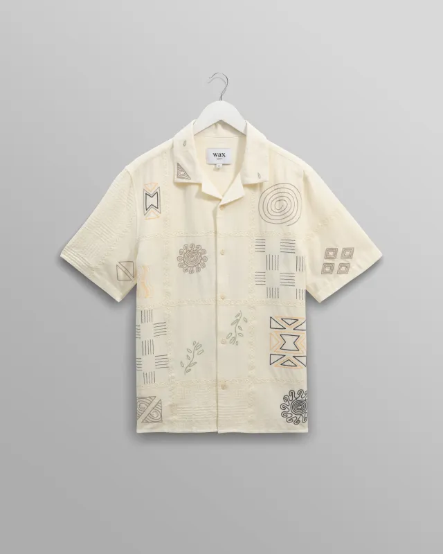 Didcot - Ecru Doodle Embroidered Short-Sleeve Shirt made by Wax London