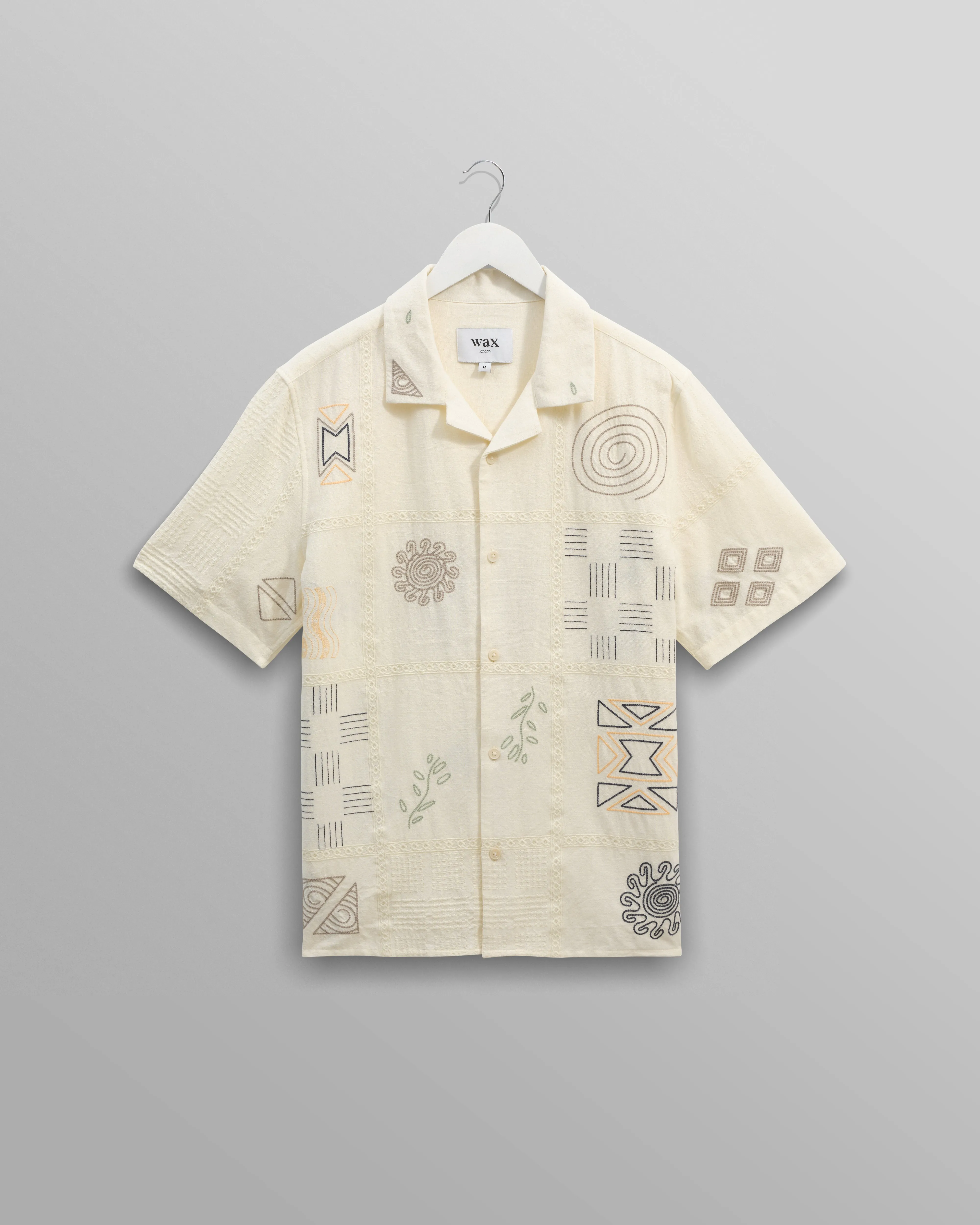 Didcot - Ecru Doodle Embroidered Short-Sleeve Shirt sold by Wax London