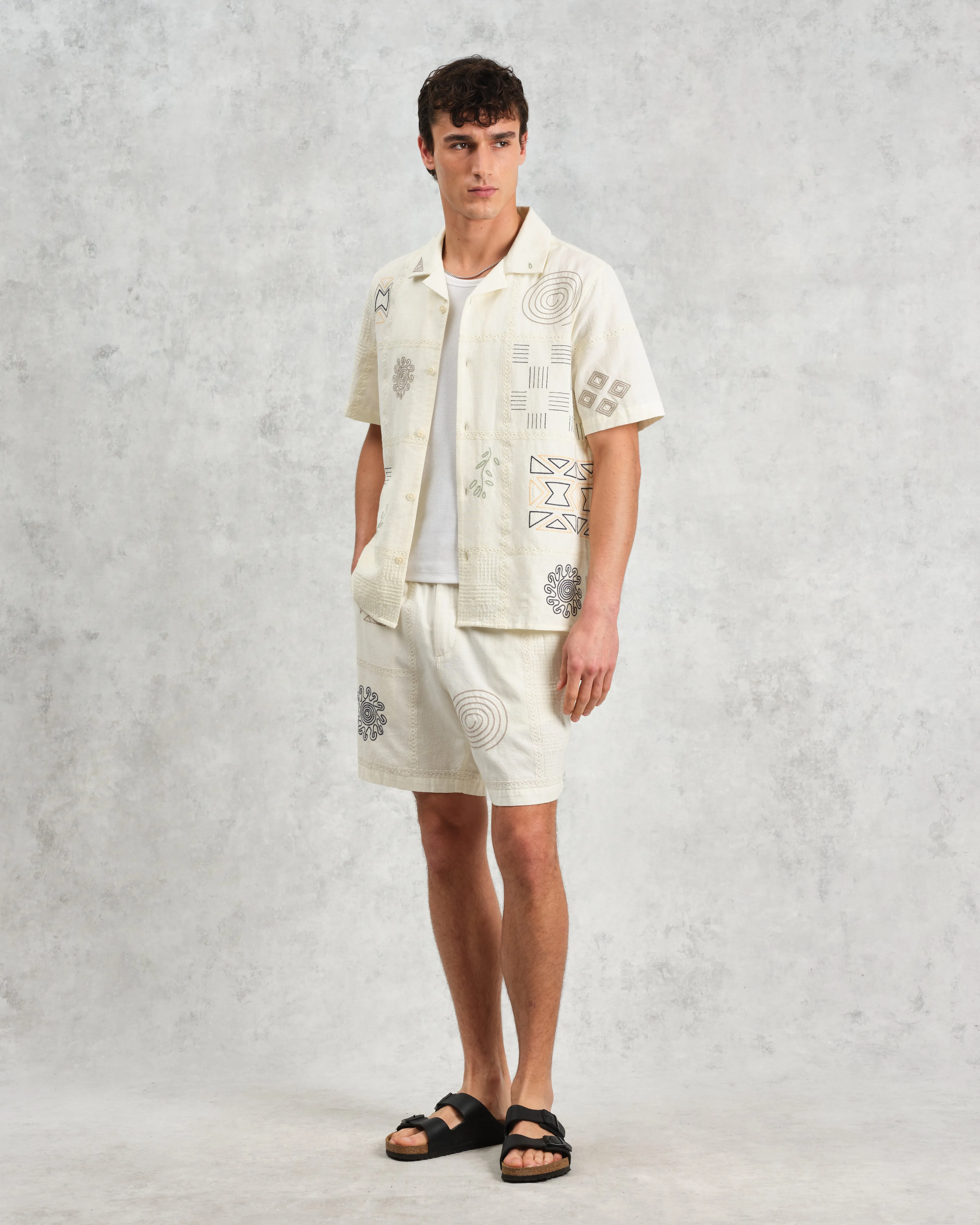 Didcot - Ecru Doodle Embroidered Short-Sleeve Shirt sold by Wax London product image thumbnail 5