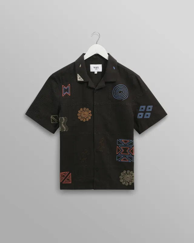 Didcot - Navy Doodle Embroidered Short-Sleeve Shirt made by Wax London