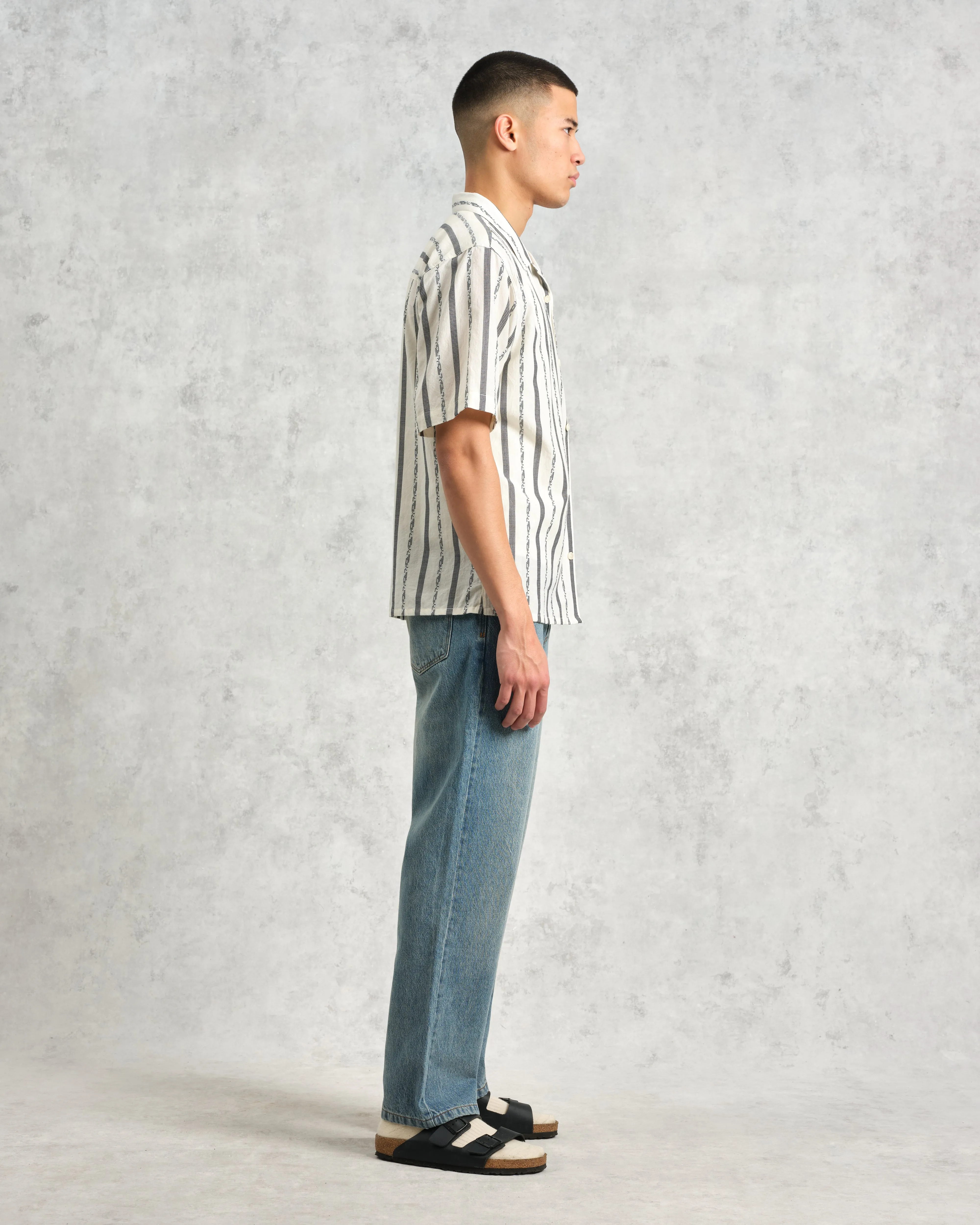 Didcot - Ecru Fleck Stripe Short-Sleeve Shirt sold by Wax London product image thumbnail 5