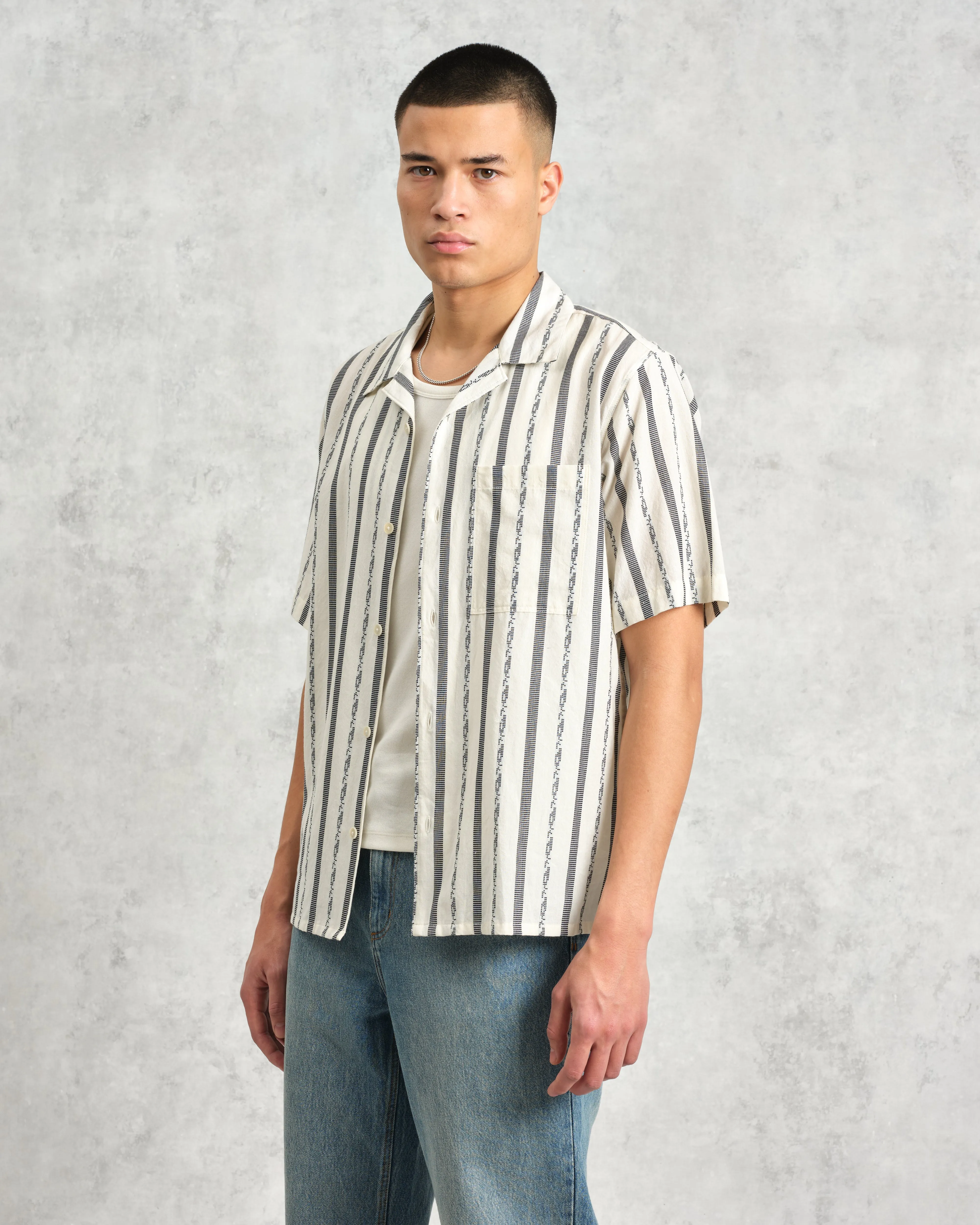 Didcot - Ecru Fleck Stripe Short-Sleeve Shirt sold by Wax London product image thumbnail 2