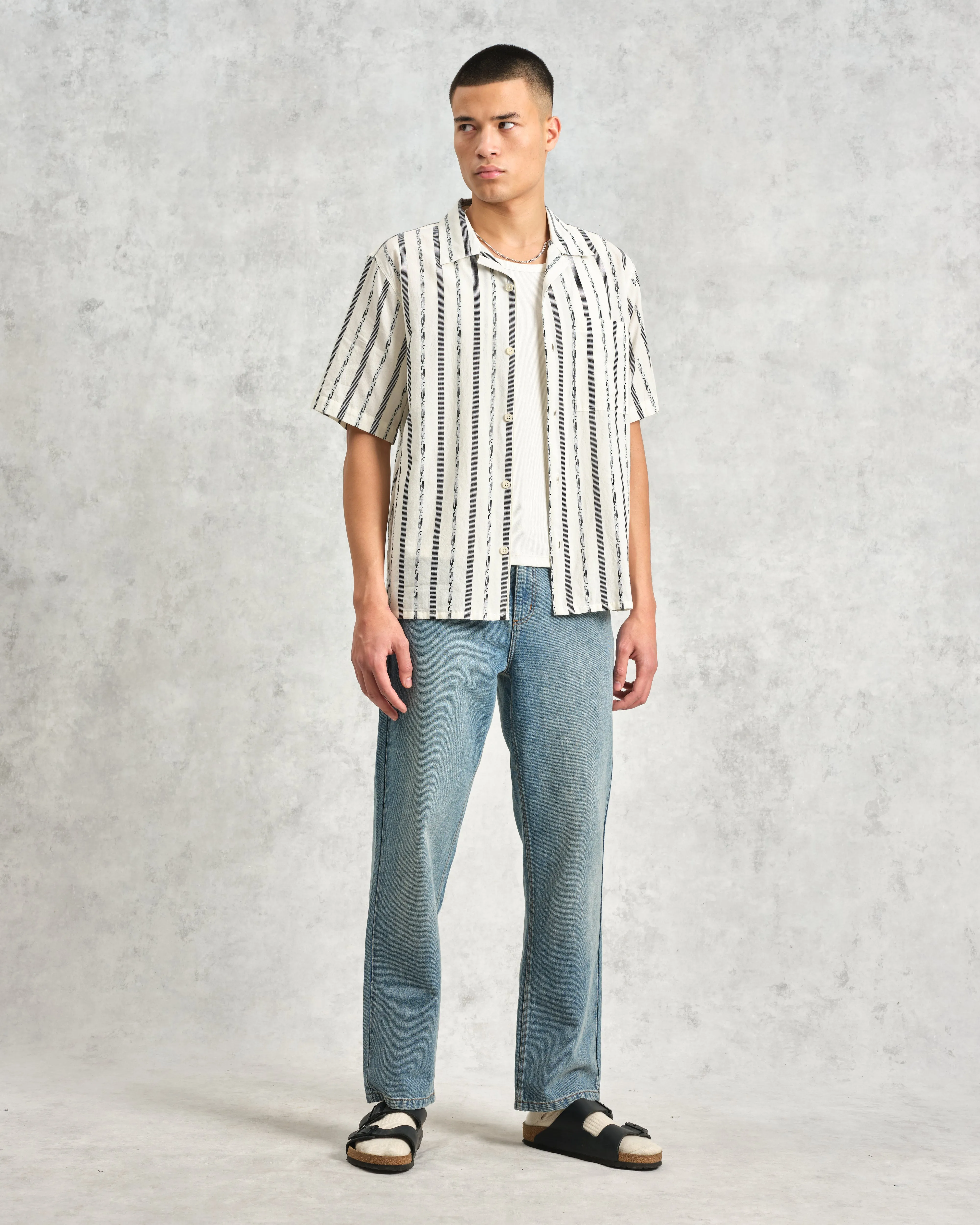 Didcot - Ecru Fleck Stripe Short-Sleeve Shirt sold by Wax London product image thumbnail 4