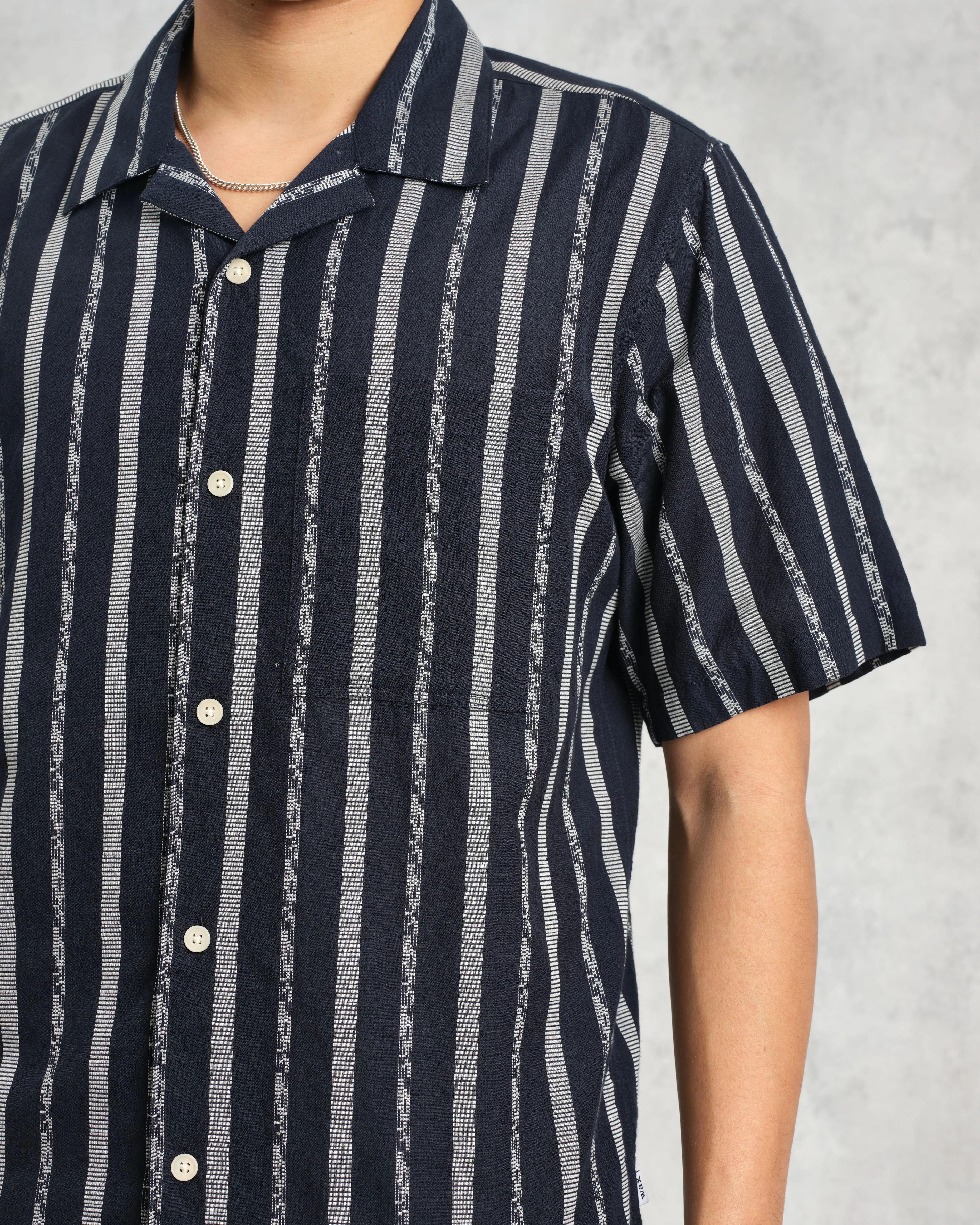 Didcot - Navy Fleck Stripe Short-Sleeve Shirt sold by Wax London product image thumbnail 3