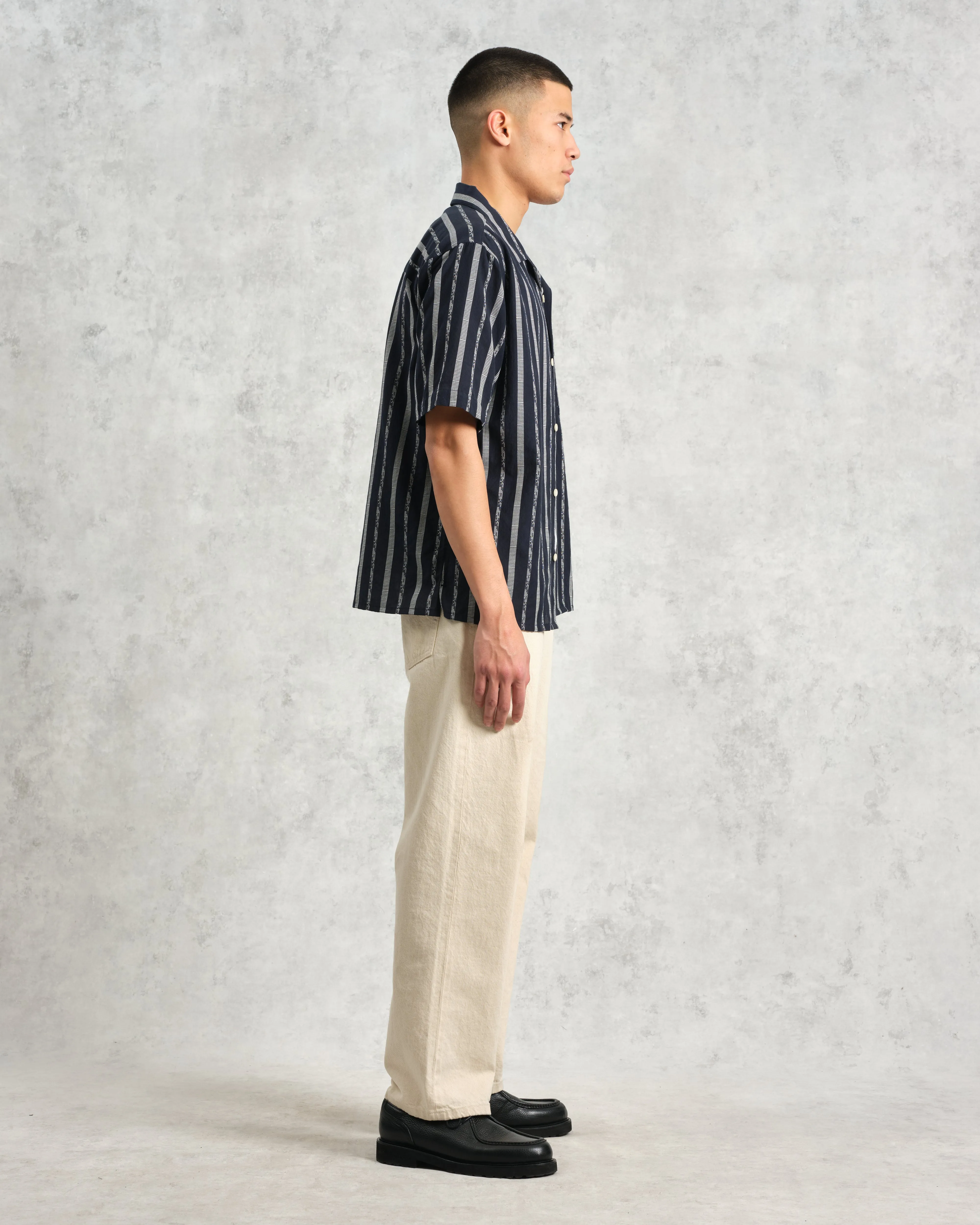 Didcot - Navy Fleck Stripe Short-Sleeve Shirt sold by Wax London product image thumbnail 5