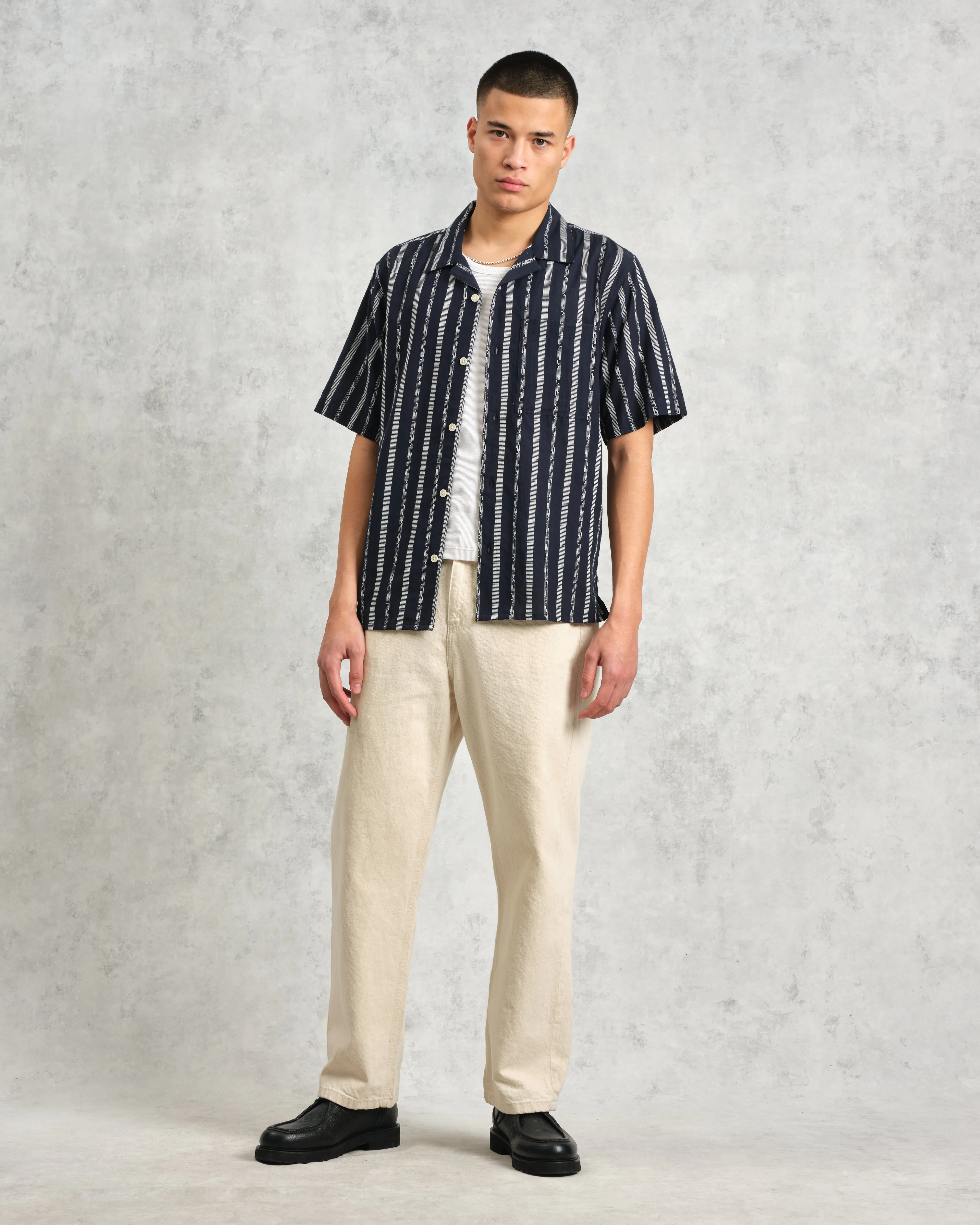 Didcot - Navy Fleck Stripe Short-Sleeve Shirt sold by Wax London product image thumbnail 4