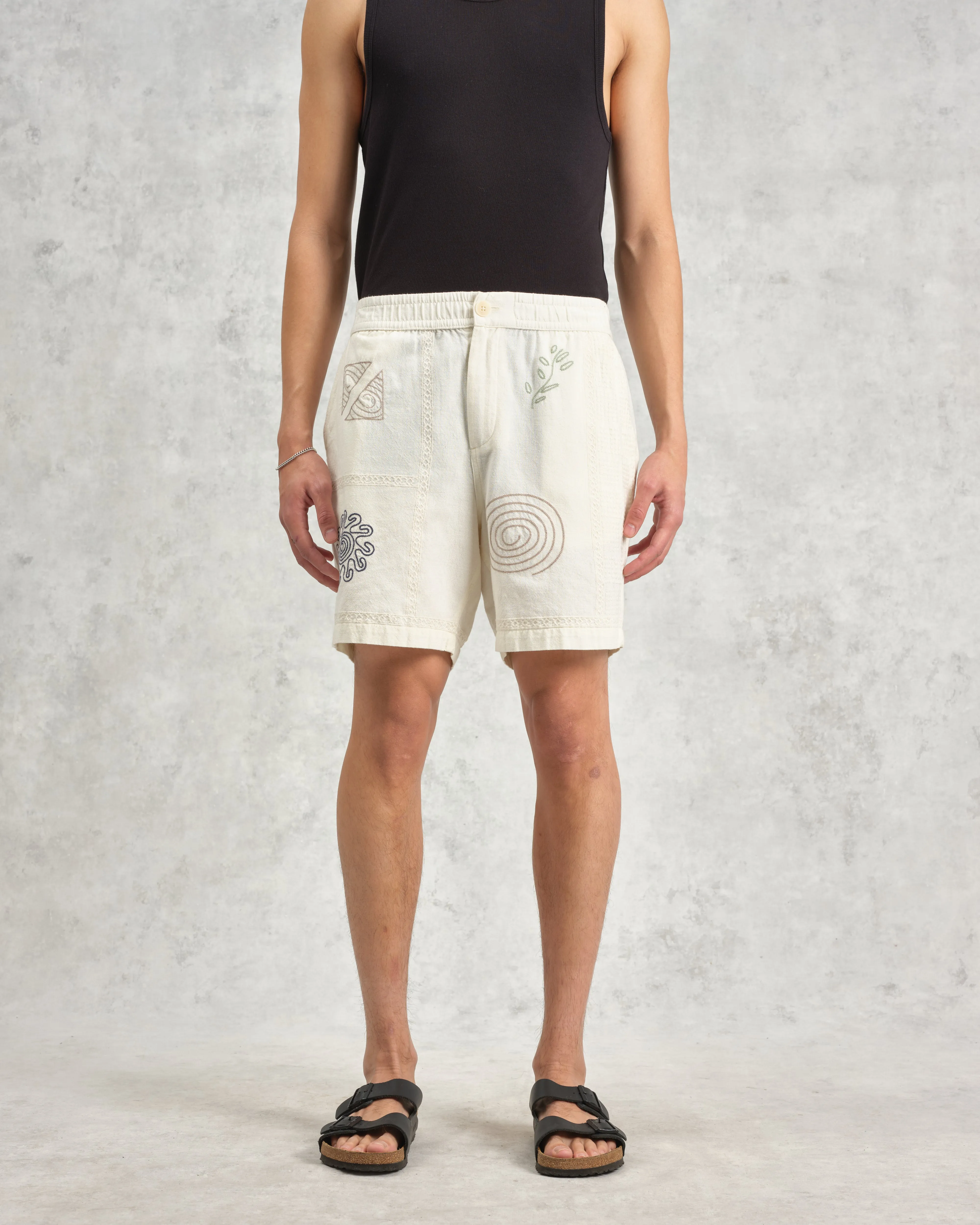 Kurt - Ecru Doodle Embroidered Shorts sold by Wax London product image thumbnail 3