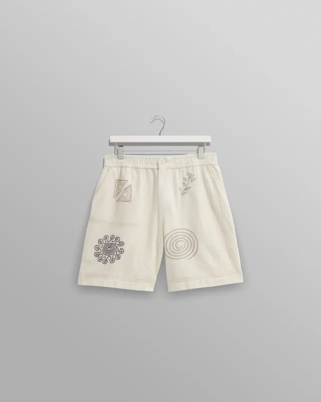 Kurt - Ecru Doodle Embroidered Shorts sold by Wax London