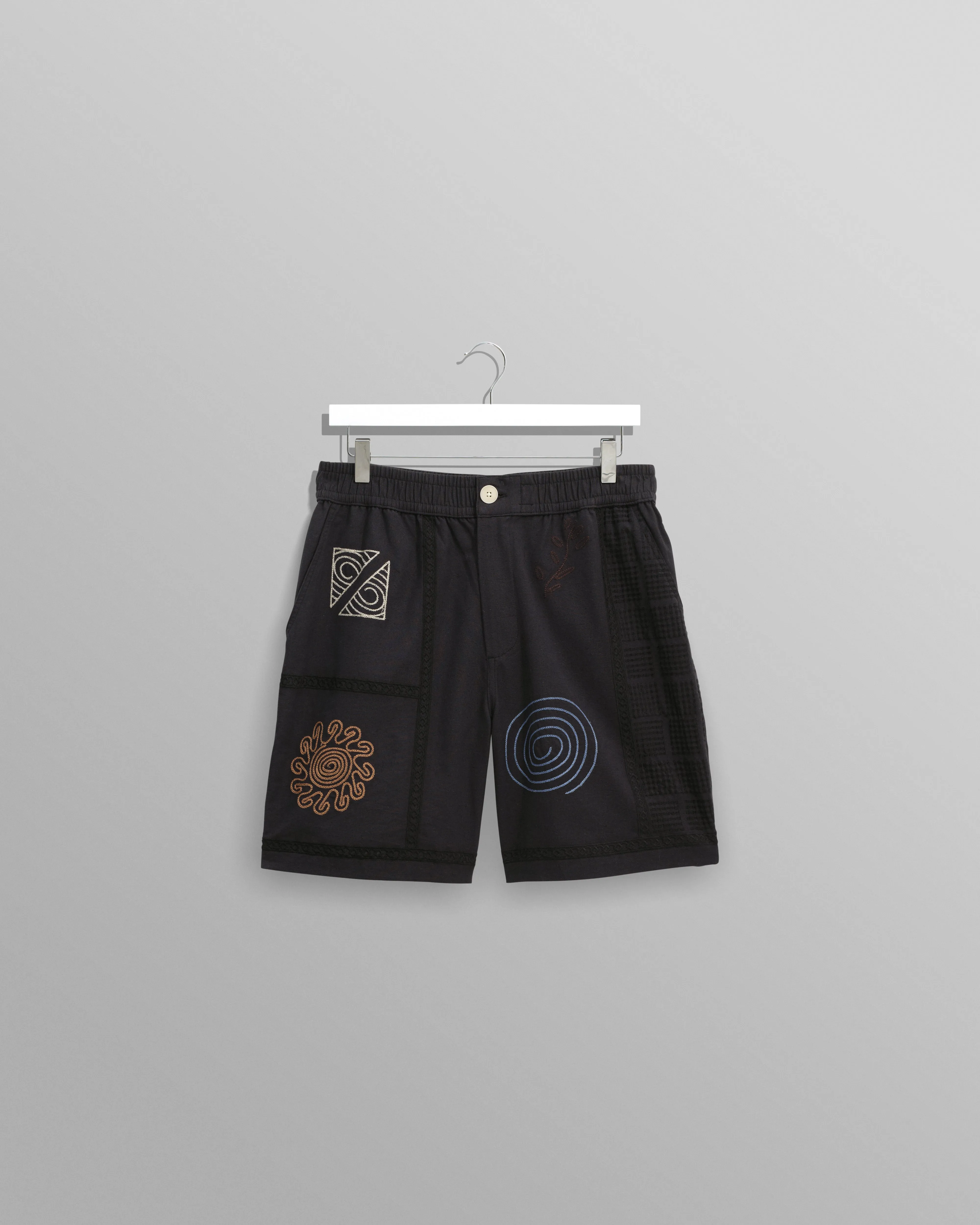Kurt - Navy Doodle Embroidered Shorts sold by Wax London