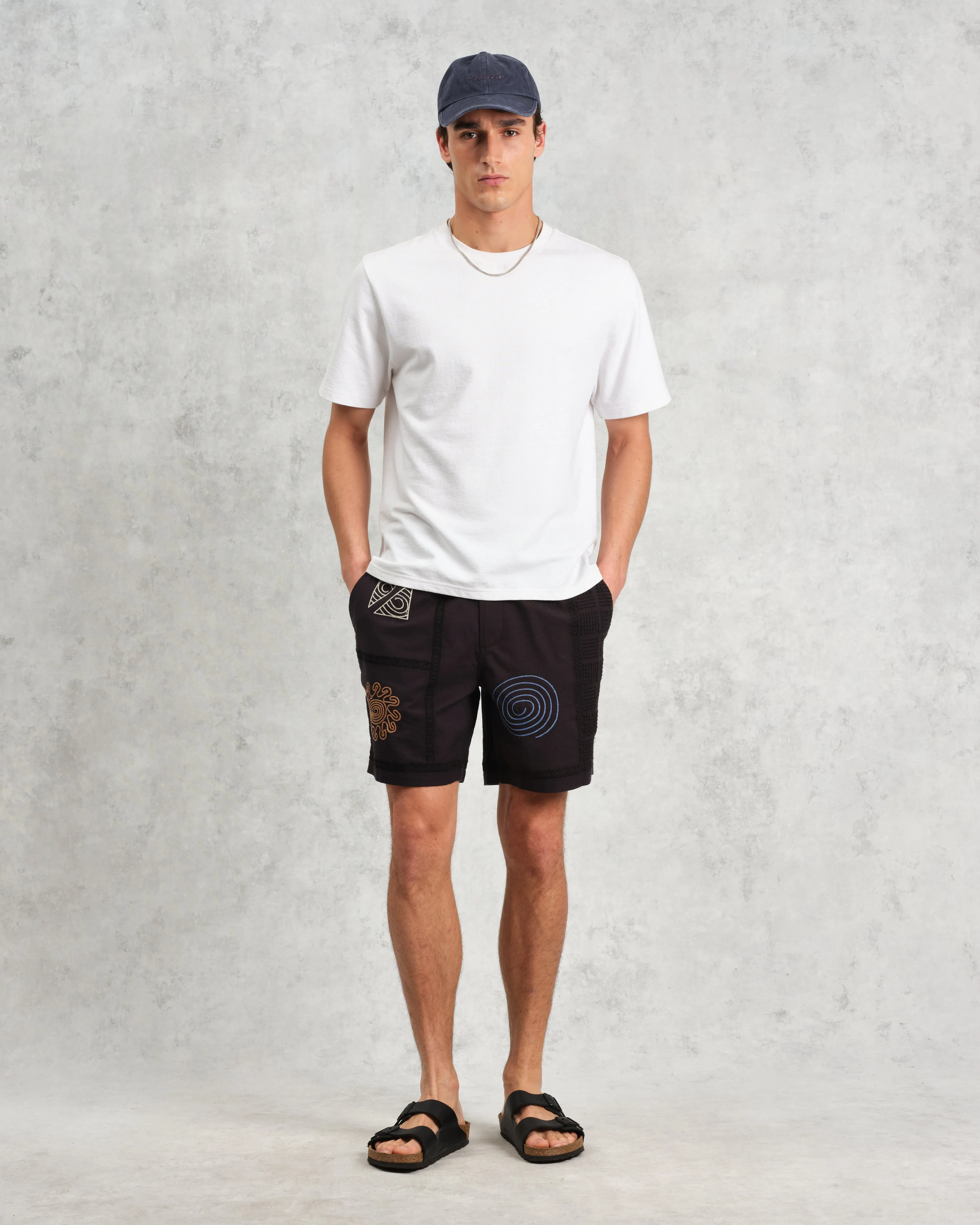 Kurt - Navy Doodle Embroidered Shorts sold by Wax London product image thumbnail 3