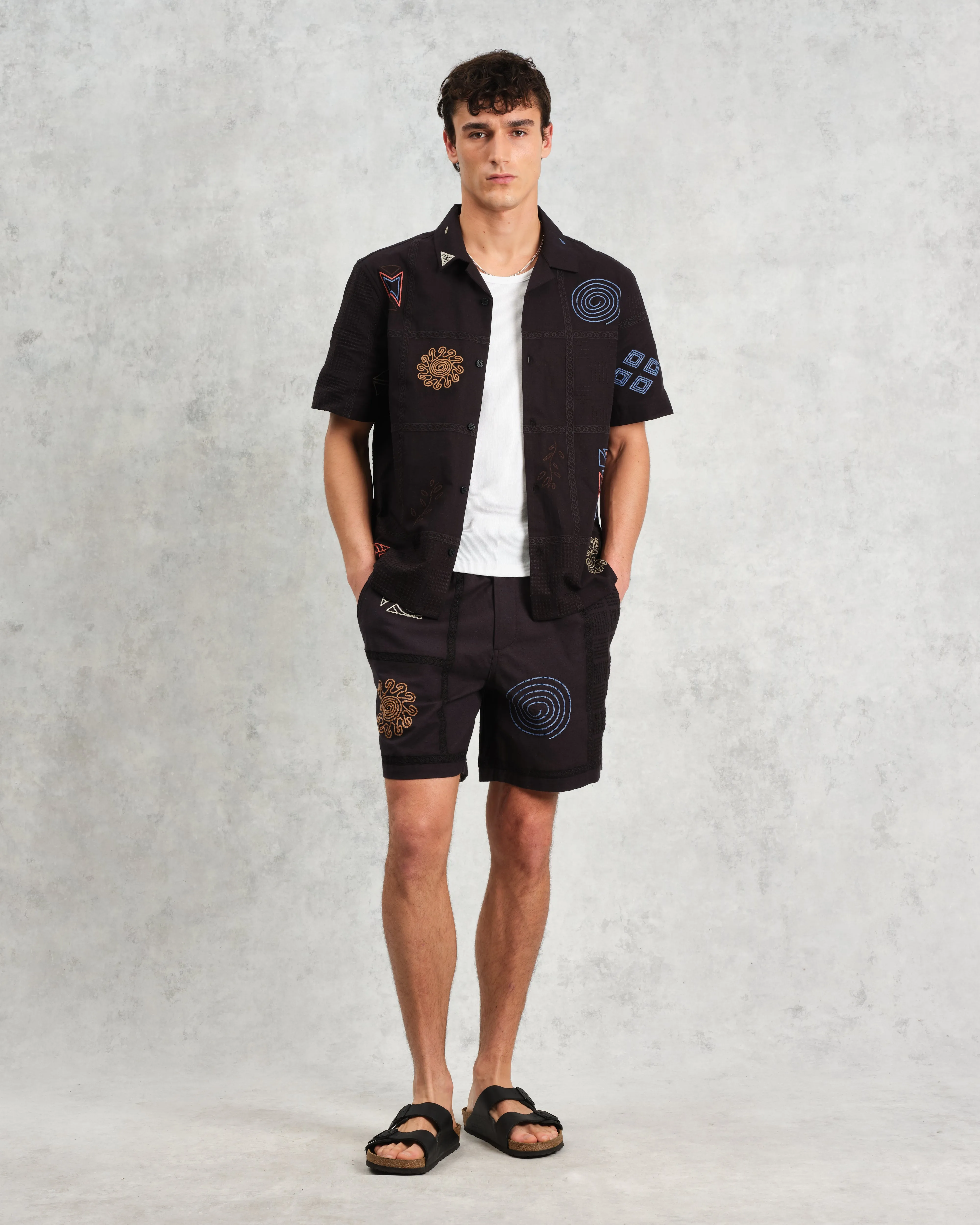 Kurt - Navy Doodle Embroidered Shorts sold by Wax London product image thumbnail 2