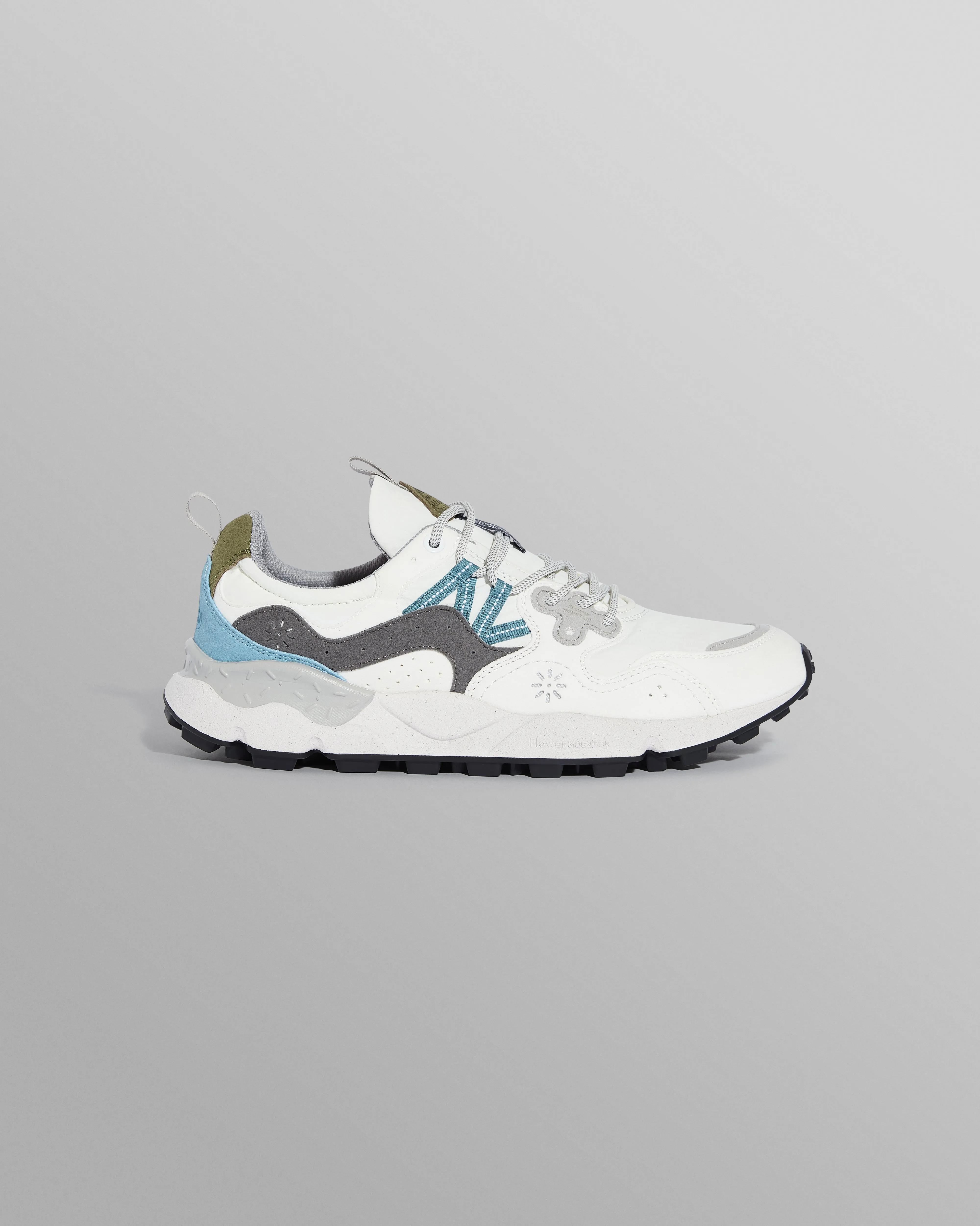Flower Mountain YAMANO 3 - White And Grey Suede And Nylon Trainers sold by Wax London