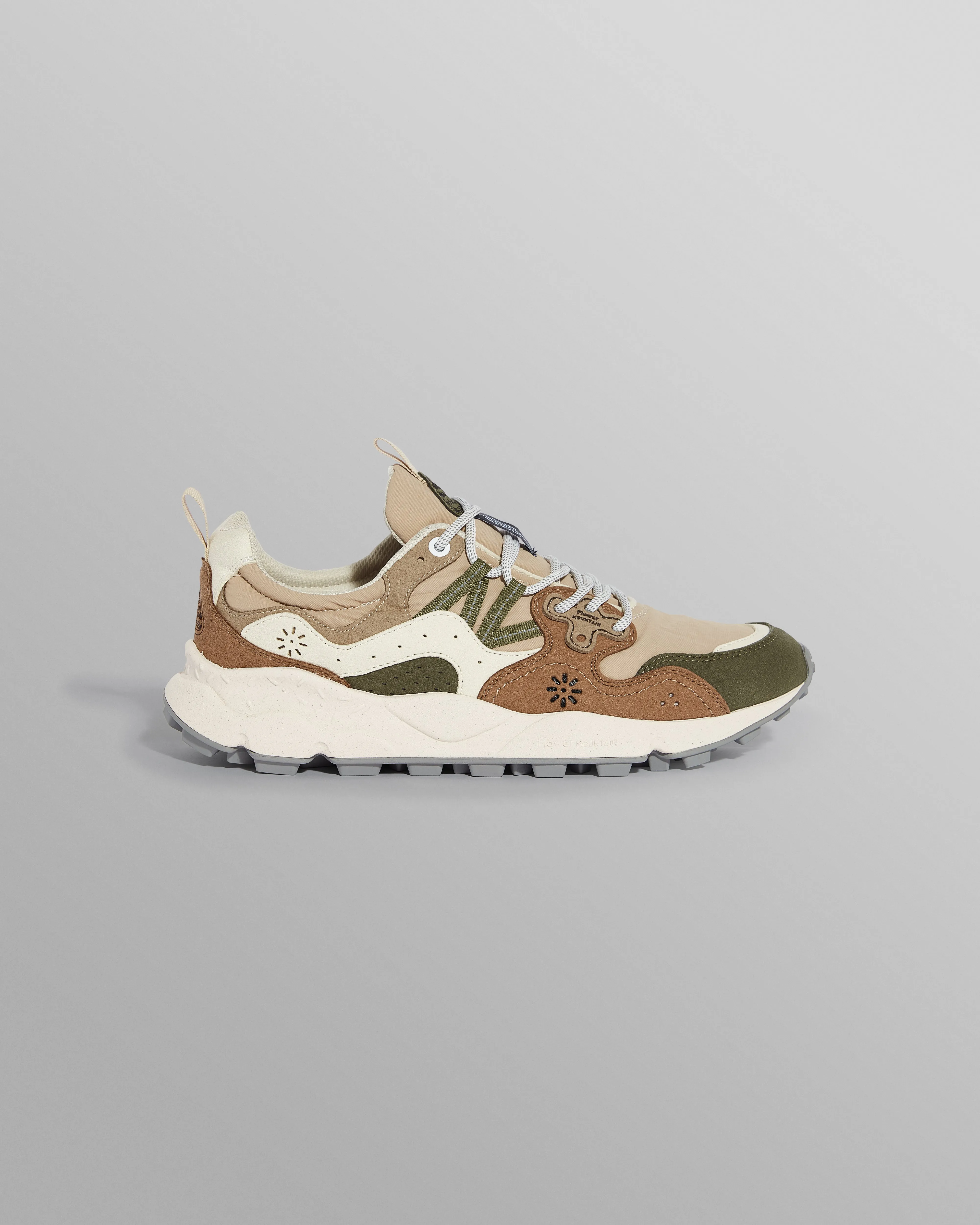 Flower Mountain YAMANO 3 - Khaki And Tan Suede And Nylon Trainers sold by Wax London