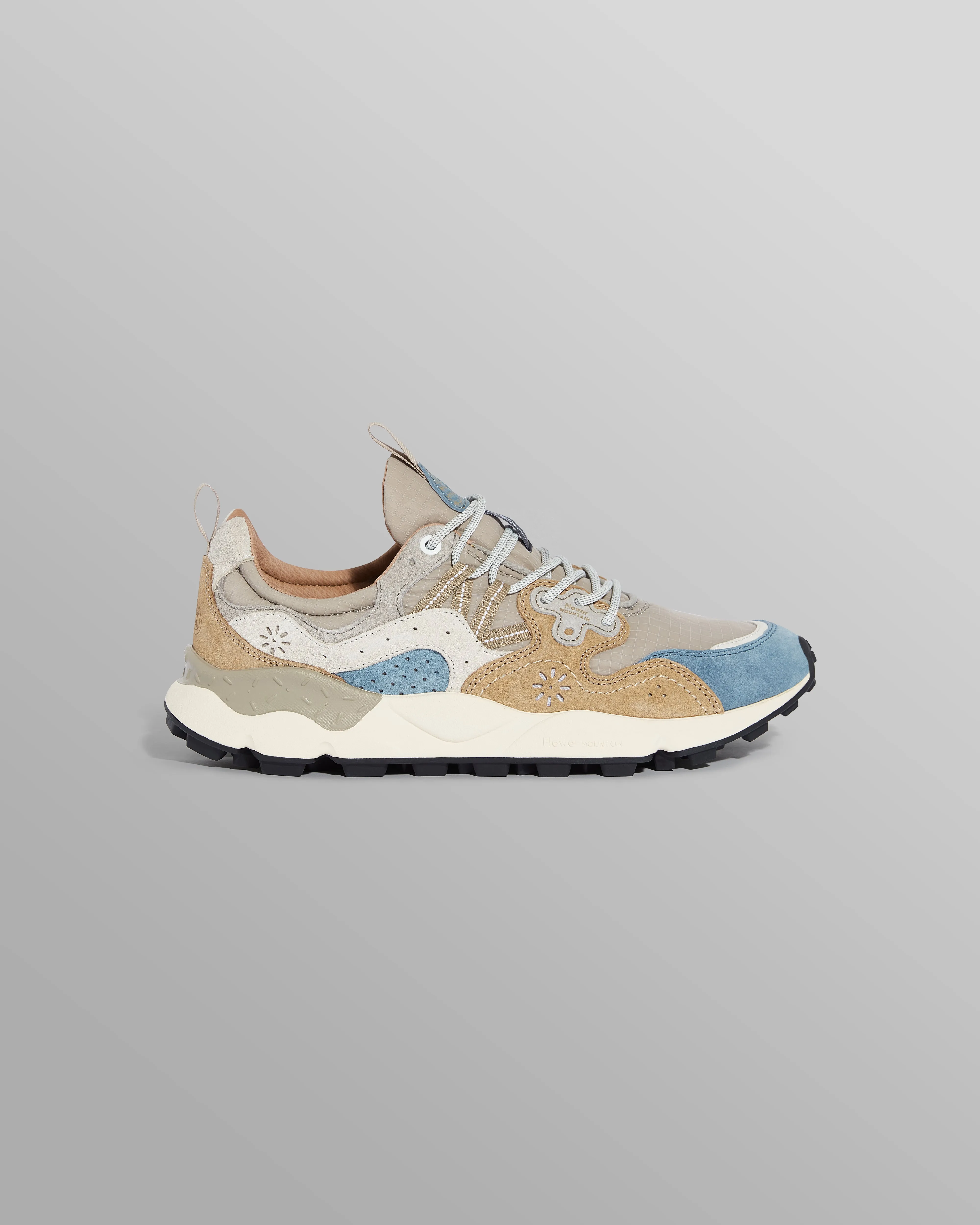 Flower Mountain YAMANO 3 - Grey And Blue Suede And Nylon-Ripstop Trainers sold by Wax London
