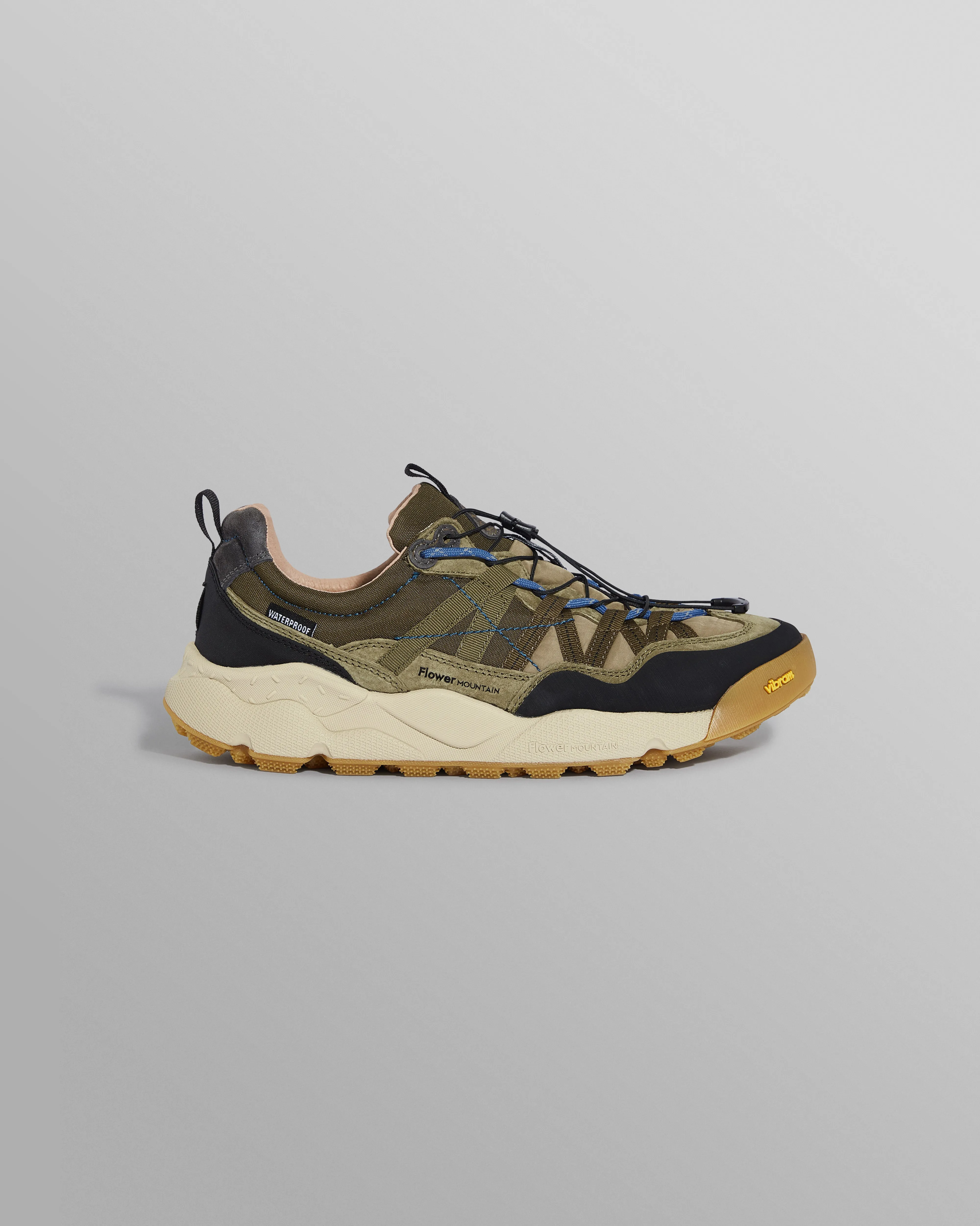 Flower Mountain IWANO 2 - Khaki And Black Waterproof Eco Suede And Nylon Trainers sold by Wax London