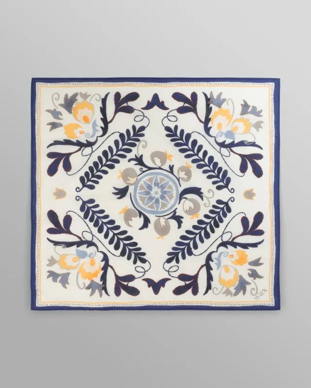 Sloane - Navy And Yellow Floral Tile Neck Scarf made by Wax London