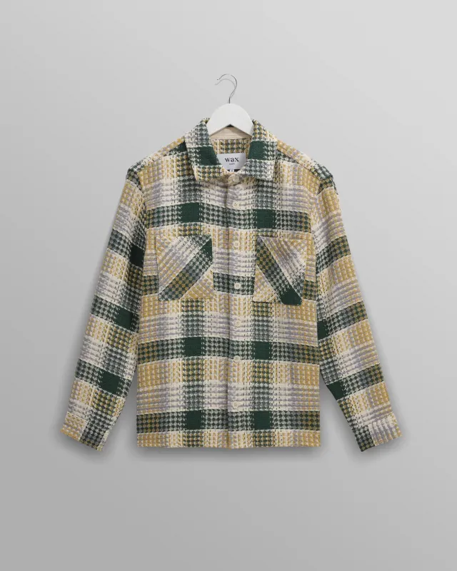 Whiting - Ecru And Green Addle Check Overshirt sold by Wax London