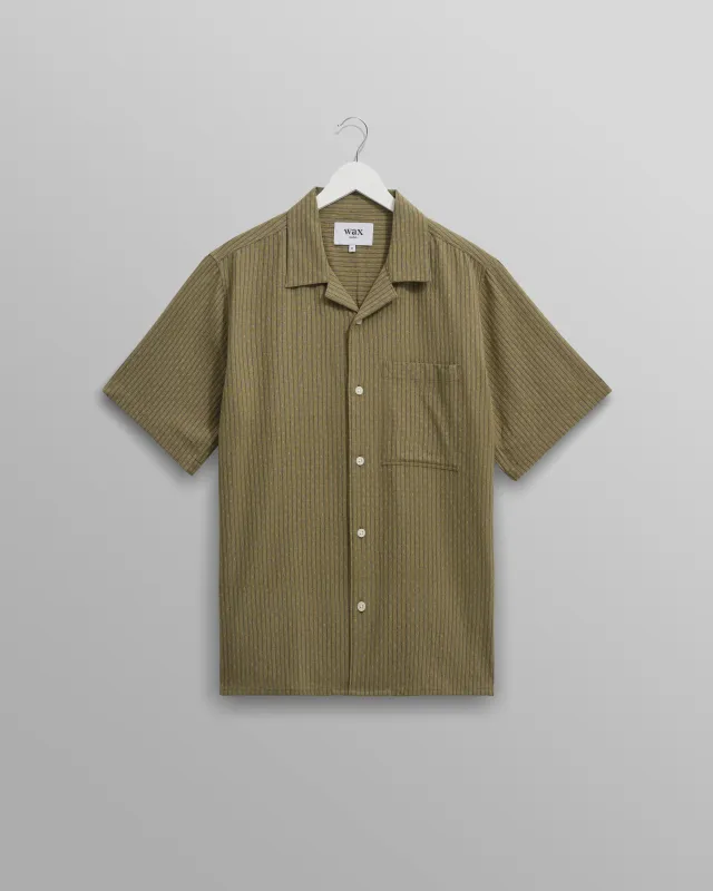 Didcot - Khaki Slub Stripe Short-Sleeve Shirt sold by Wax London