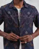 Didcot - Navy Hawaiian Embroidered Short-Sleeve Shirt sold by Wax London