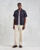 Didcot - Navy Hawaiian Embroidered Short-Sleeve Shirt sold by Wax London