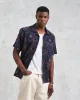Didcot - Navy Hawaiian Embroidered Short-Sleeve Shirt sold by Wax London