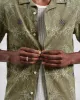 Didcot - Khaki Hawaiian Embroidered Short-Sleeve Shirt sold by Wax London
