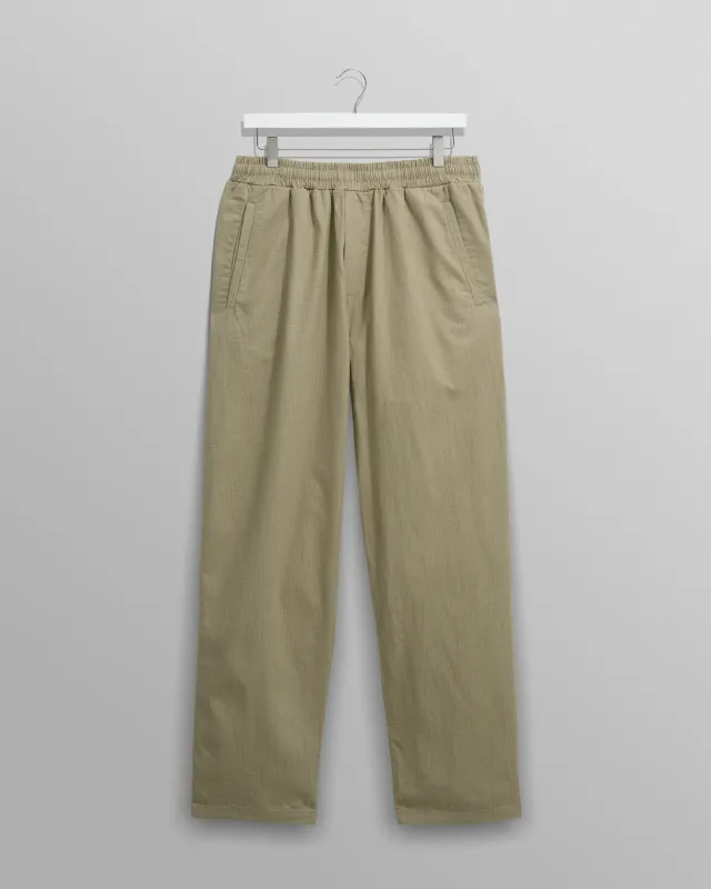 Tyne - Light Khaki Cotton-Linen Ripstop Trousers sold by Wax London