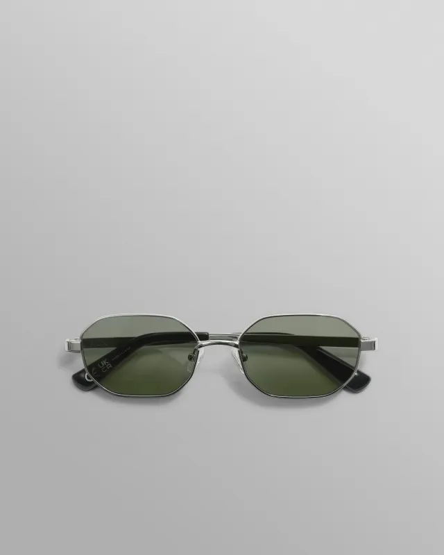 Savona - Silver Metal Rectangular Sunglasses made by Wax London