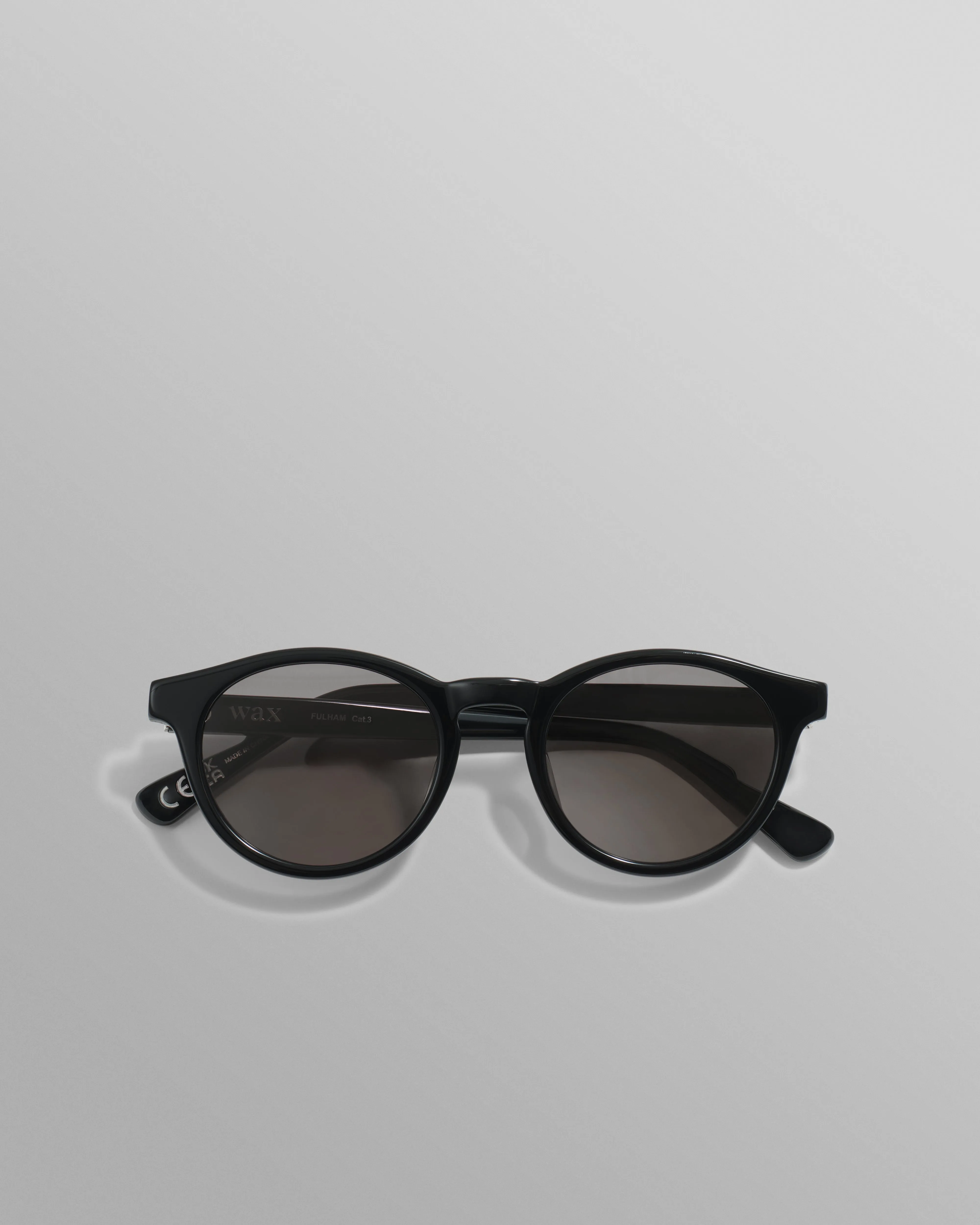 Fulham - Black Acetate Round Sunglasses sold by Wax London