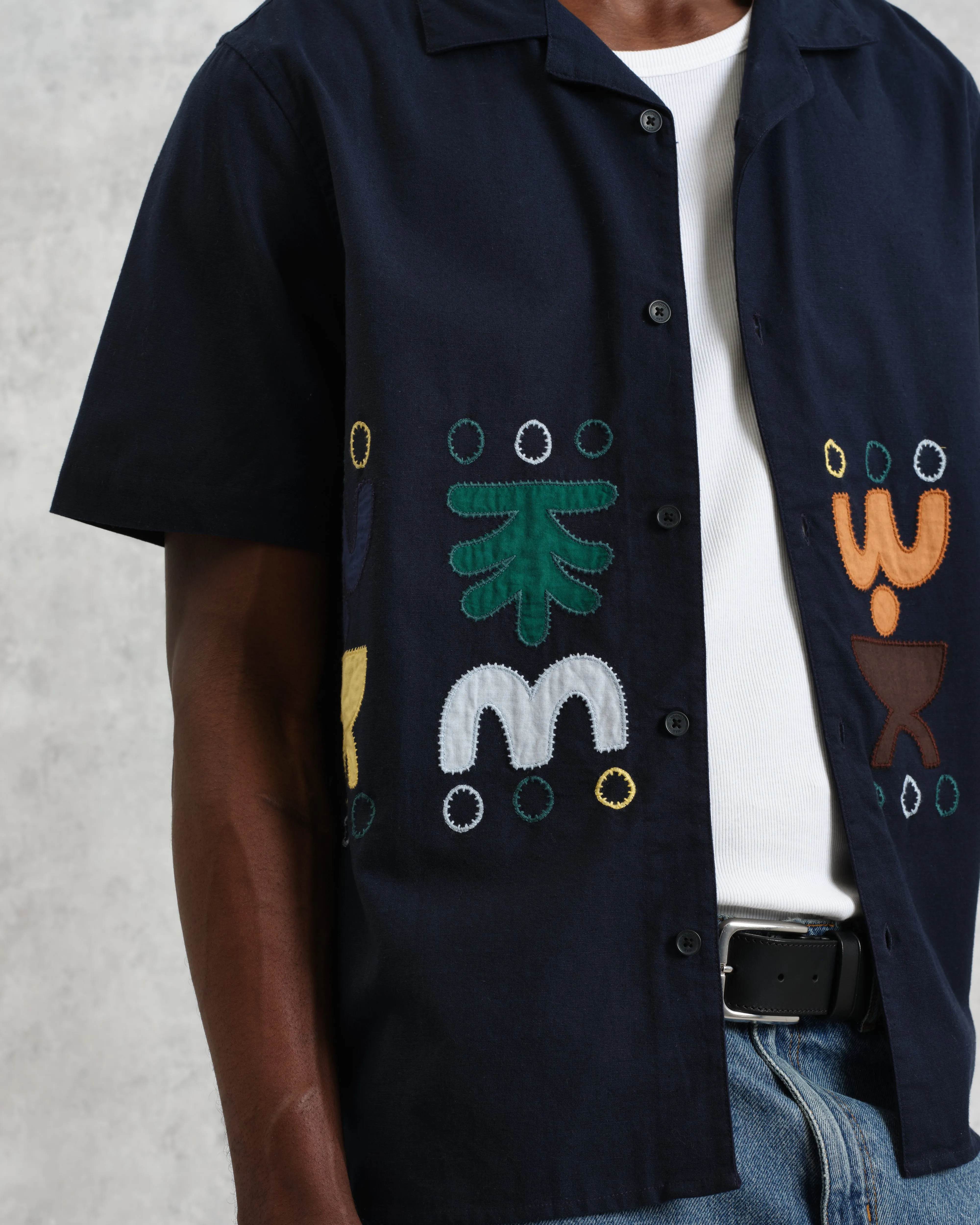 Didcot - Navy And Multicolour Bold Doodle Applique Short-Sleeve Shirt sold by Wax London product image thumbnail 4