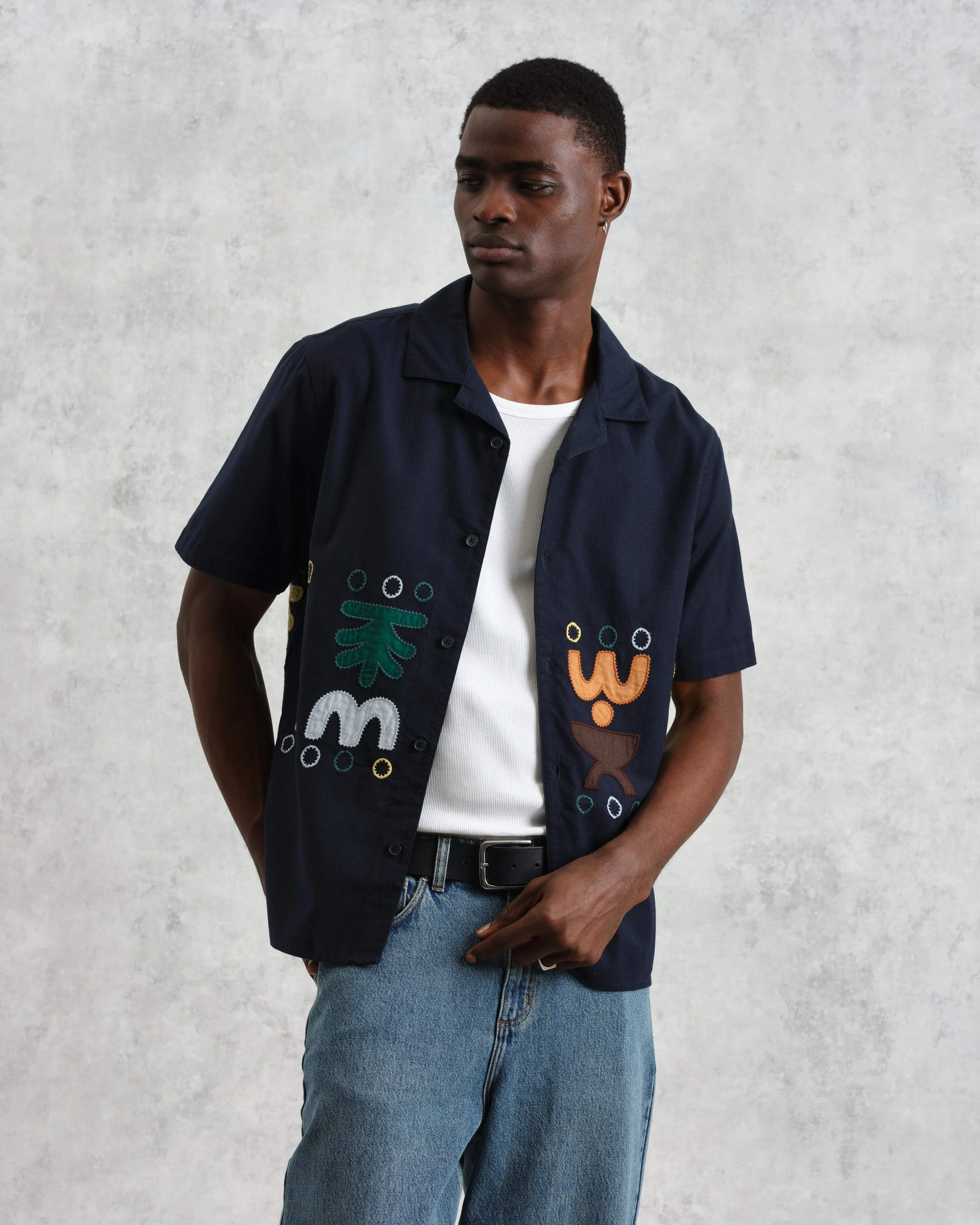 Didcot - Navy And Multicolour Bold Doodle Applique Short-Sleeve Shirt sold by Wax London product image thumbnail 3