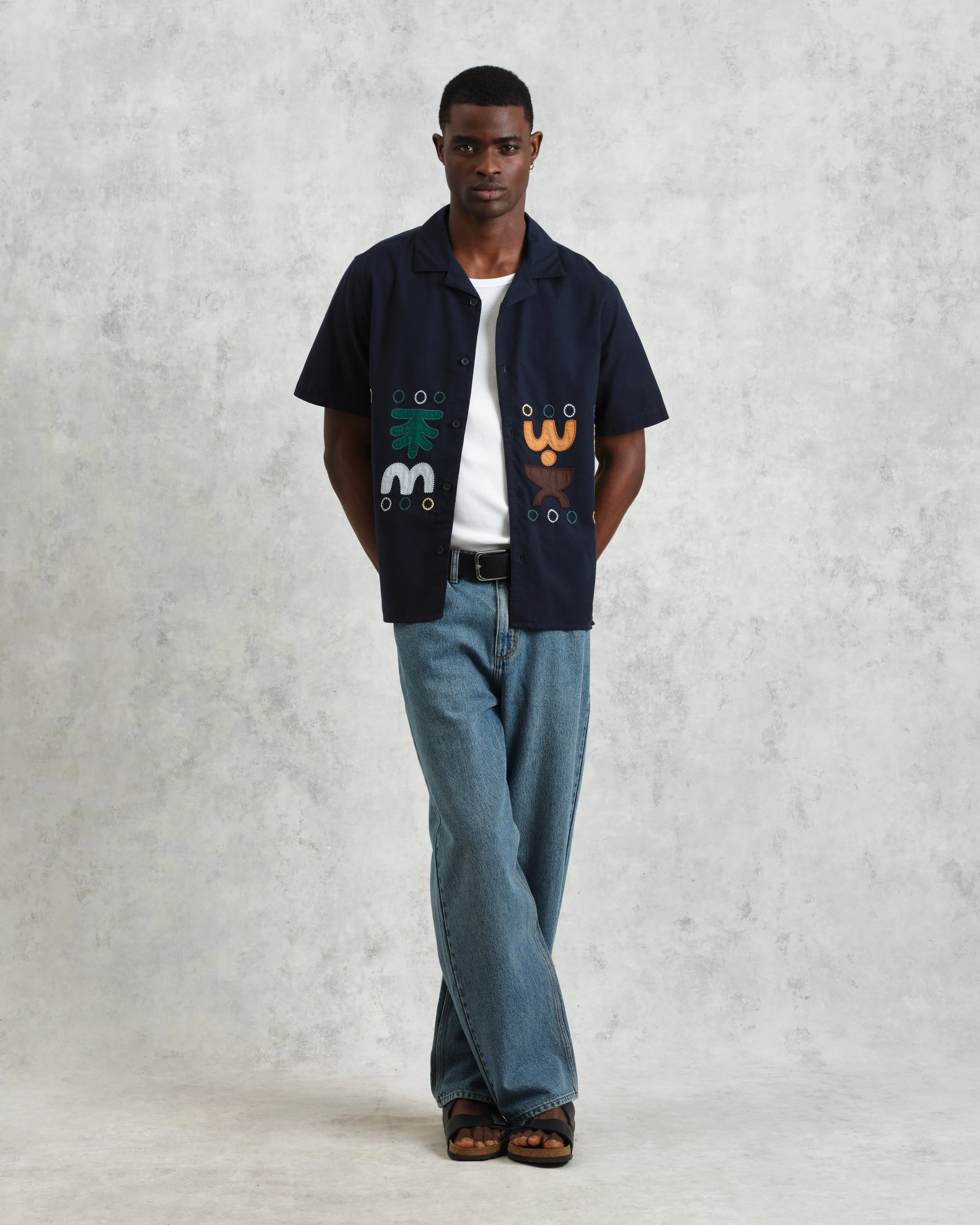 Didcot - Navy And Multicolour Bold Doodle Applique Short-Sleeve Shirt sold by Wax London product image thumbnail 5