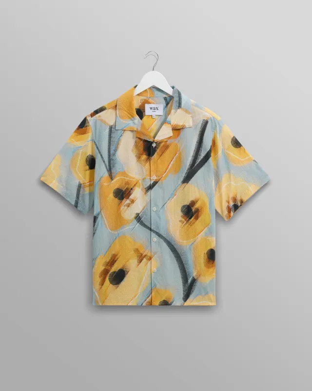 Didcot - Blue And Yellow Abstract Poppy Short-Sleeve Shirt sold by Wax London