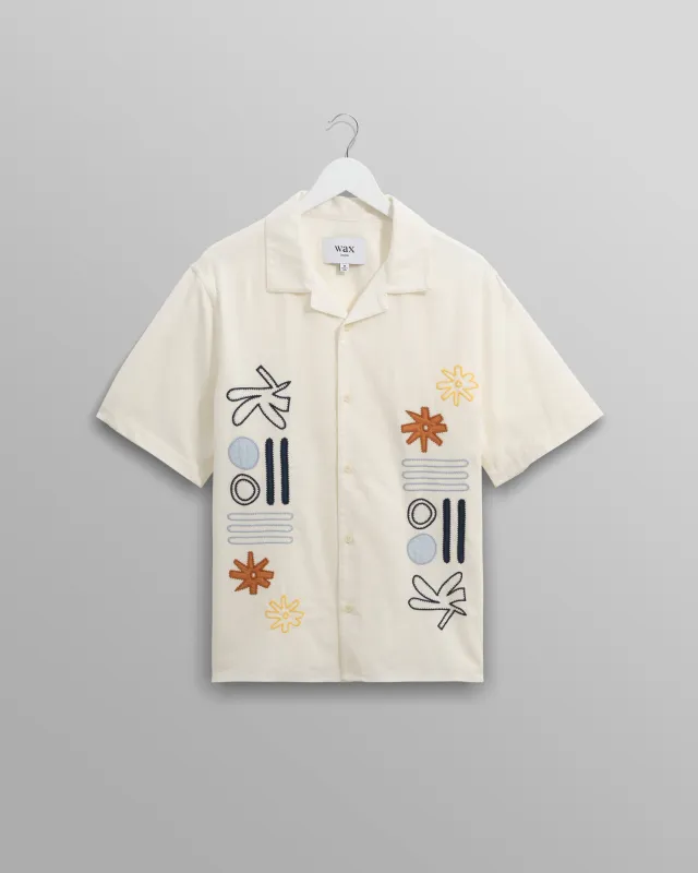 Didcot - Ecru And Multicolour Abstract Applique Short-Sleeve Shirt sold by Wax London