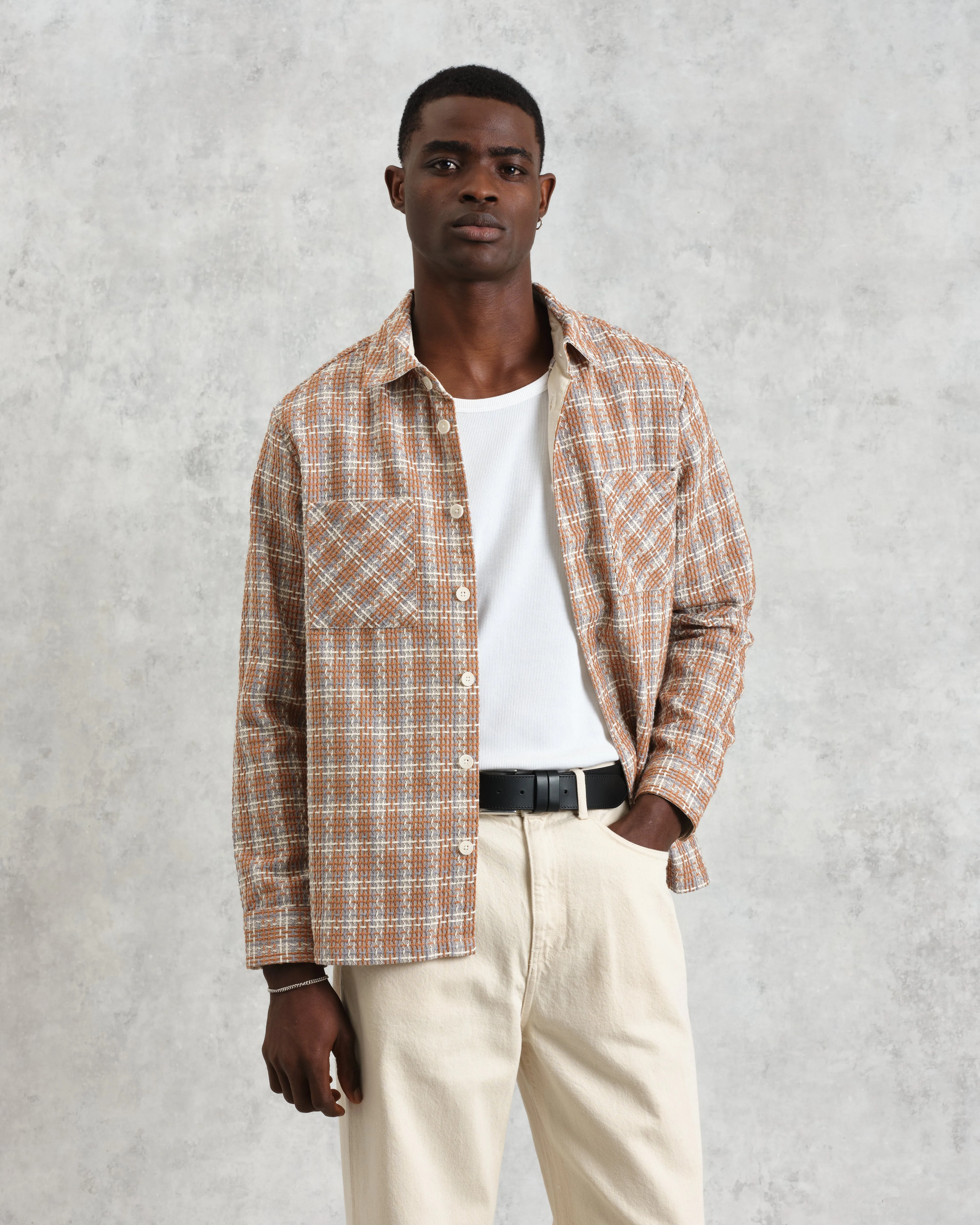Whiting - Tan And Multicolour Ladder Check Overshirt sold by Wax London product image thumbnail 2
