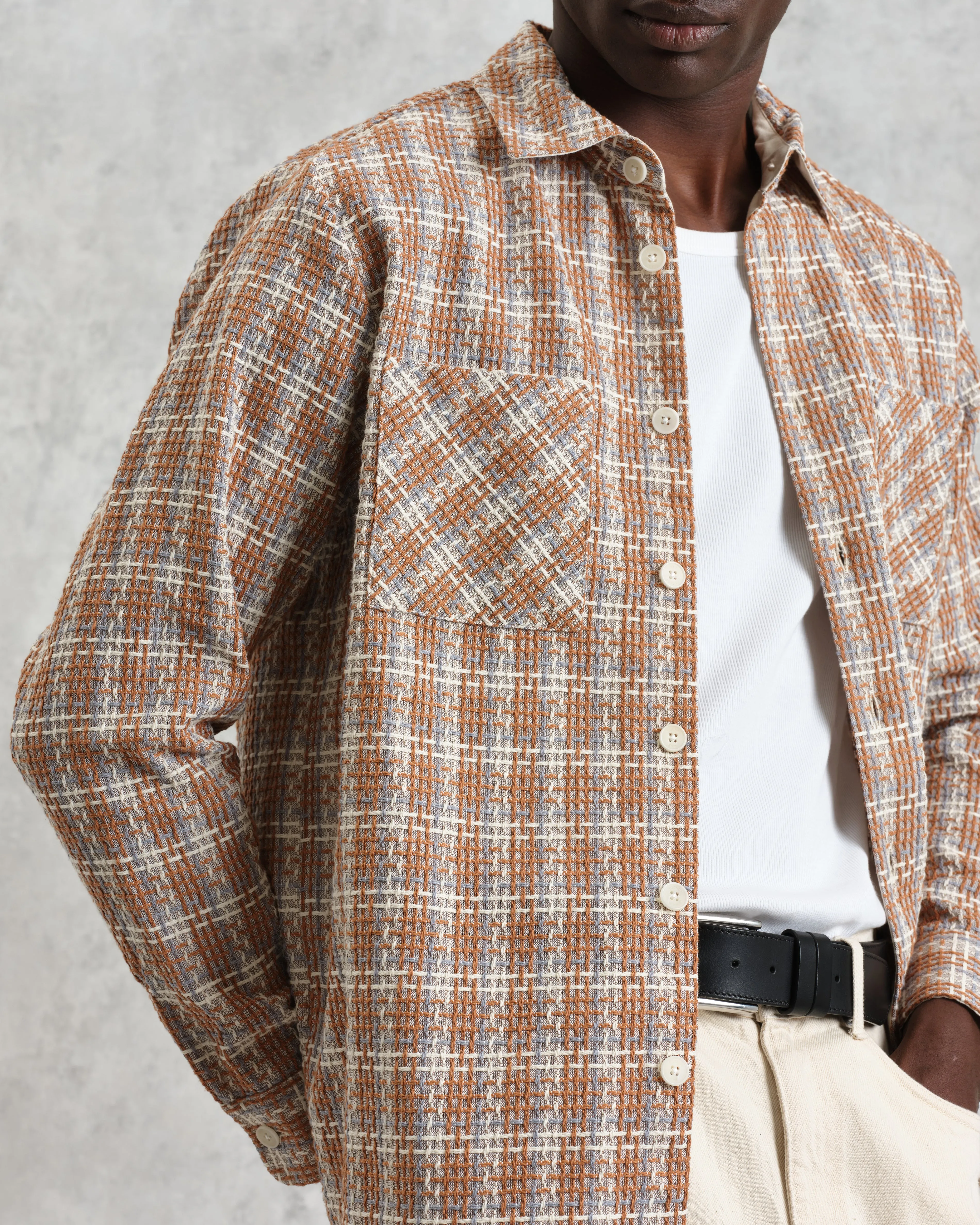 Whiting - Tan And Multicolour Ladder Check Overshirt sold by Wax London product image thumbnail 3