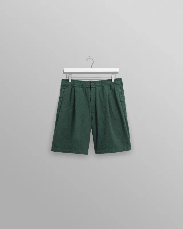 Fuller - Forest Green Cotton Seersucker Shorts made by Wax London