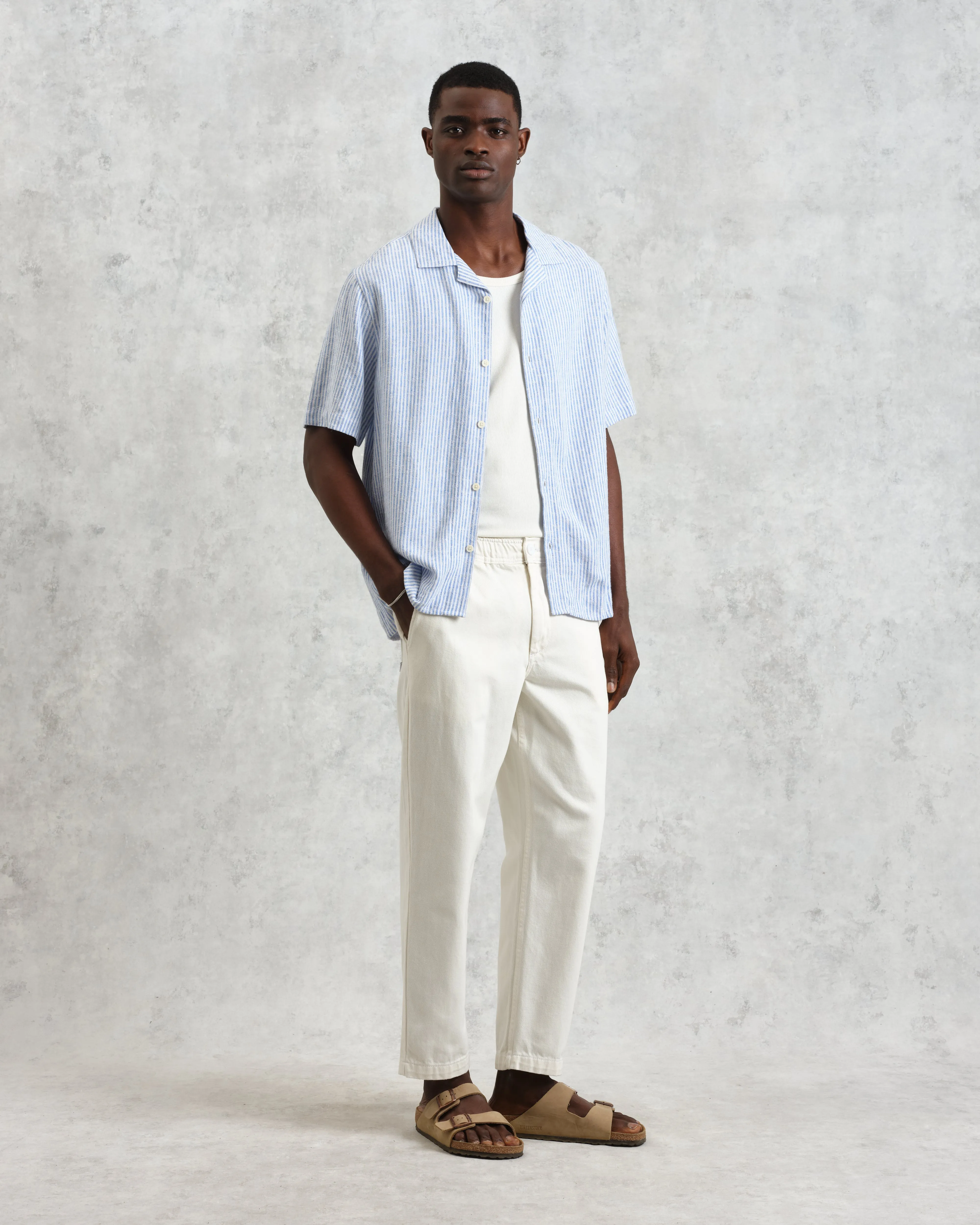 Didcot - Blue And White Textured Stripe Short-Sleeve Shirt sold by Wax London product image thumbnail 5
