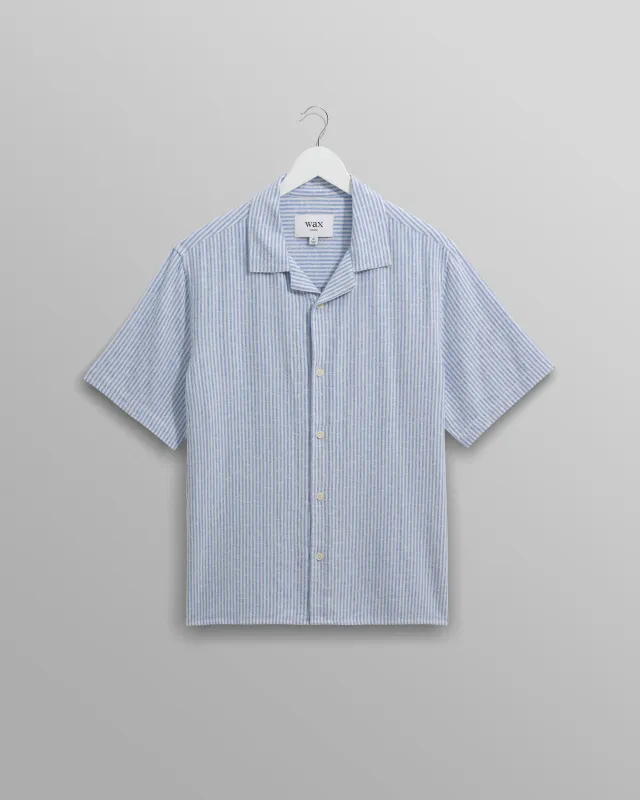 Didcot - Blue And White Textured Stripe Short-Sleeve Shirt sold by Wax London