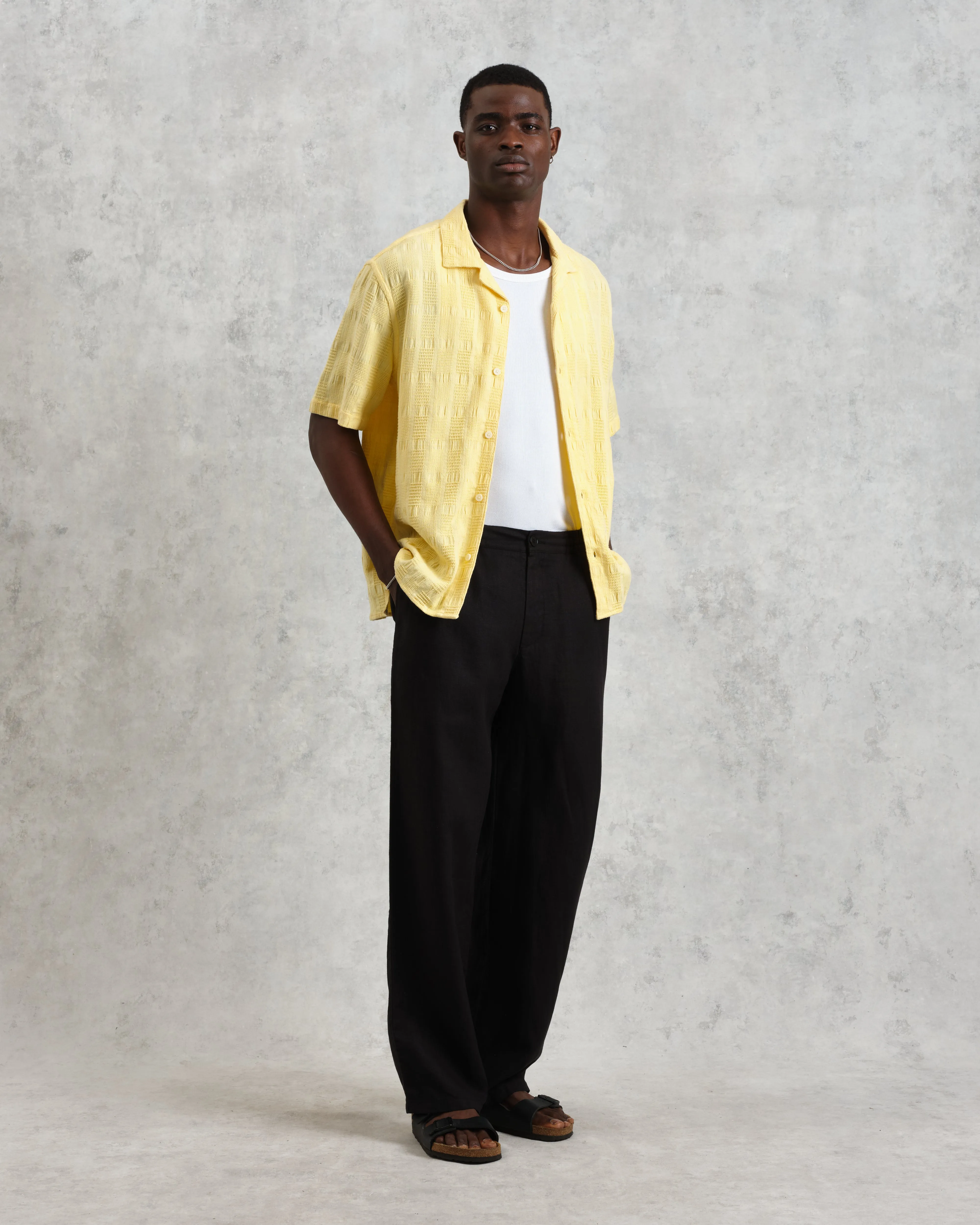 Didcot - Yellow Waffle Seersucker Cotton Short-Sleeve Shirt sold by Wax London product image thumbnail 5