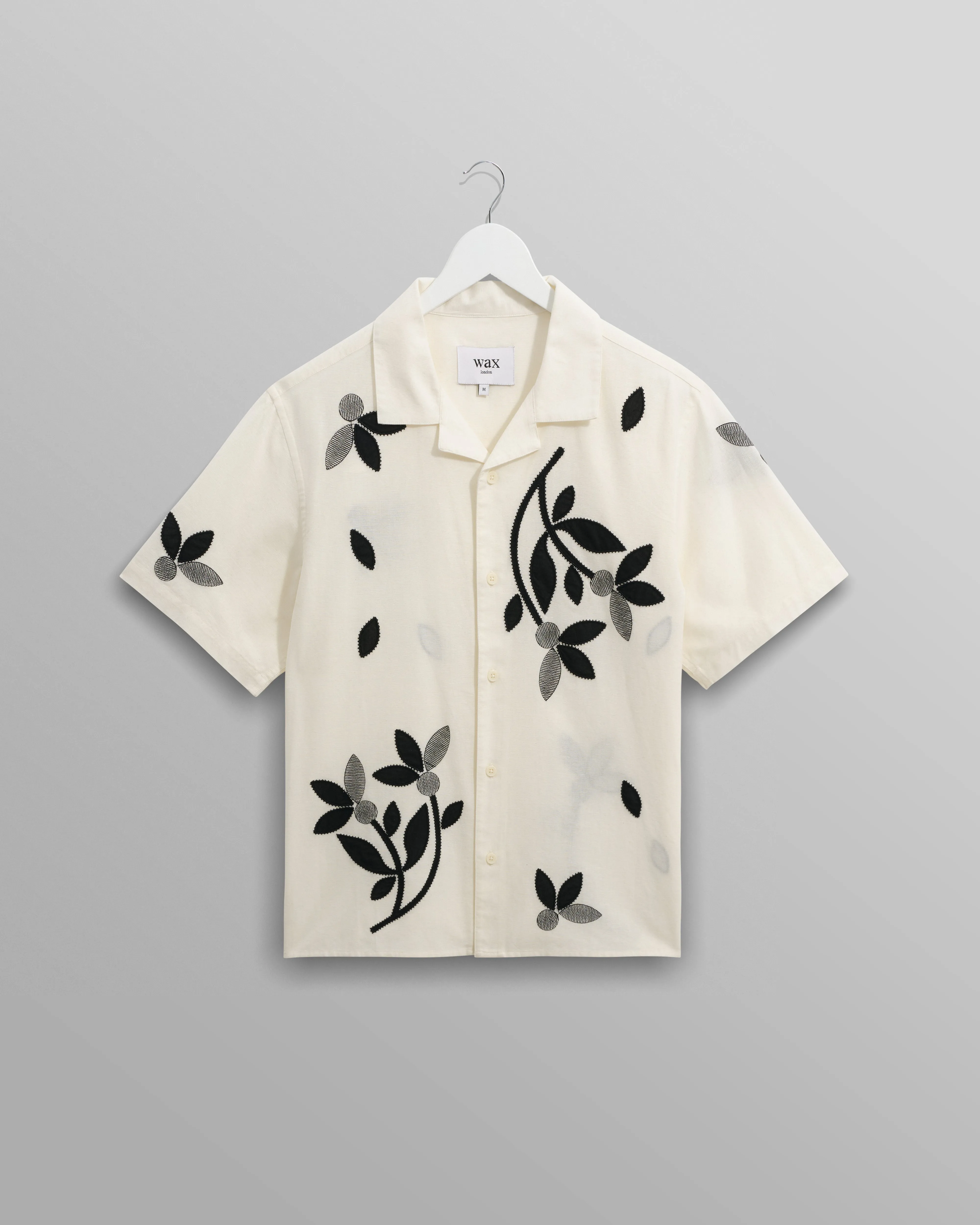 Didcot - Ecru And Black Bloom Applique Short-Sleeve Shirt sold by Wax London